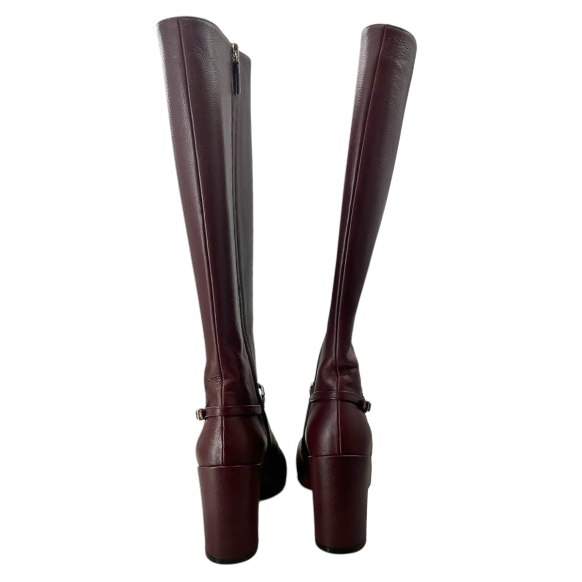 FERRAGAMO Triba Burgundy Leather Knee-High Chain Boots