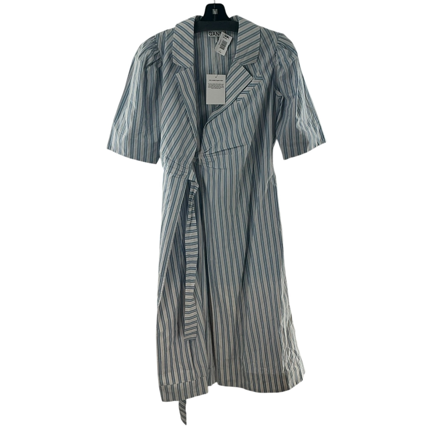 GANNI Striped Organic Cotton Poplin Wrap Midi Dress