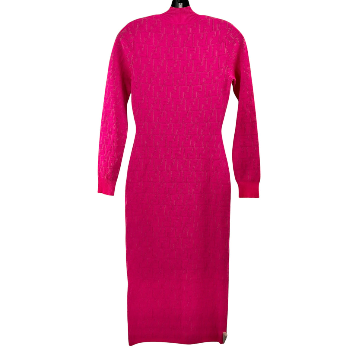 Givenchy Fuchsia Pink 4G Allover Jacquard Knit Long Sleeve Midi Dress