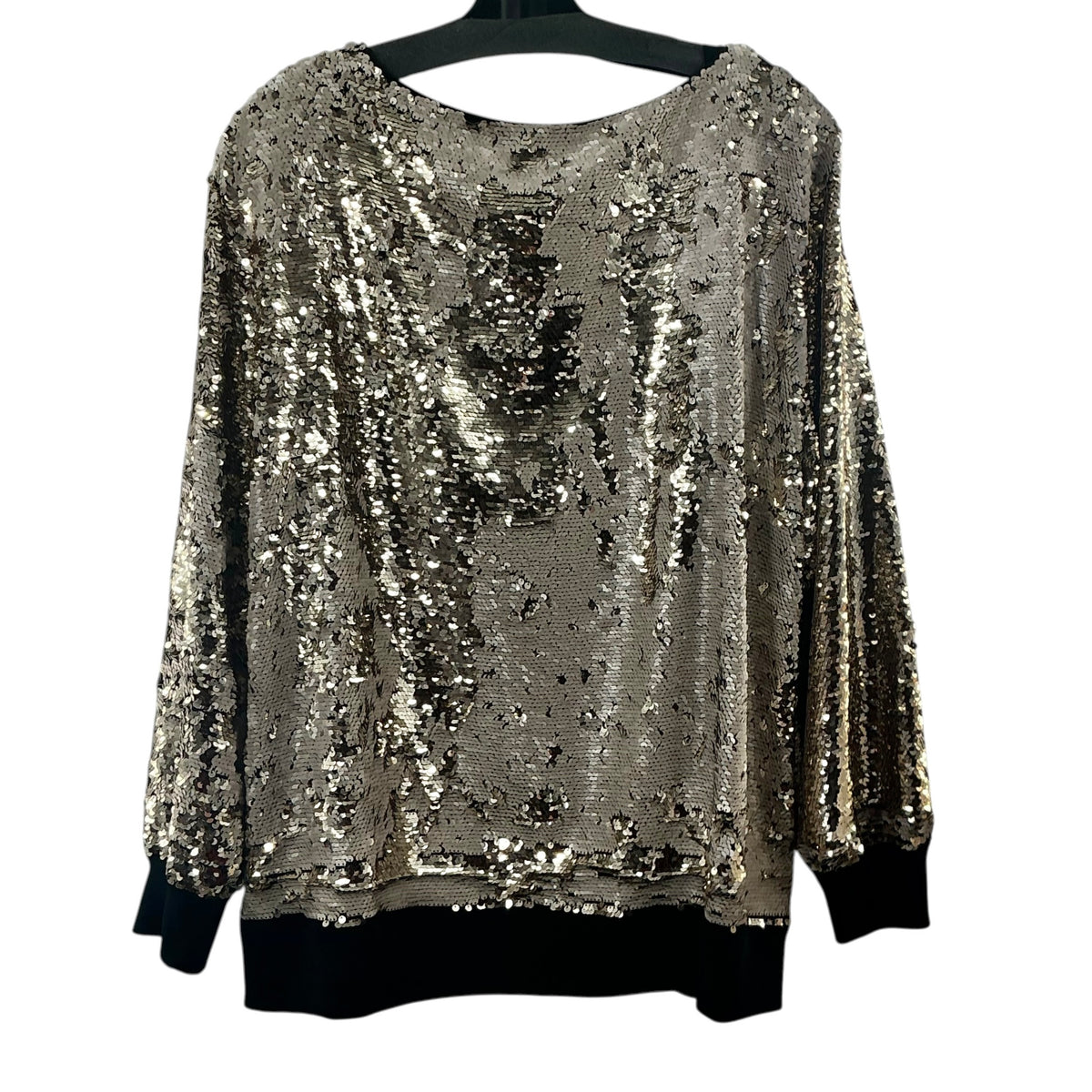 Lafayette 148 New York Gold Sequin Long Sleeve Top Blouse Black Trim