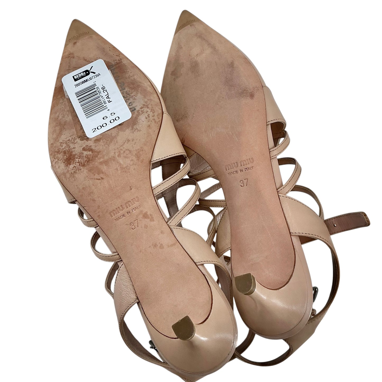Miu Miu Nude Leather Crossover Strappy Pumps