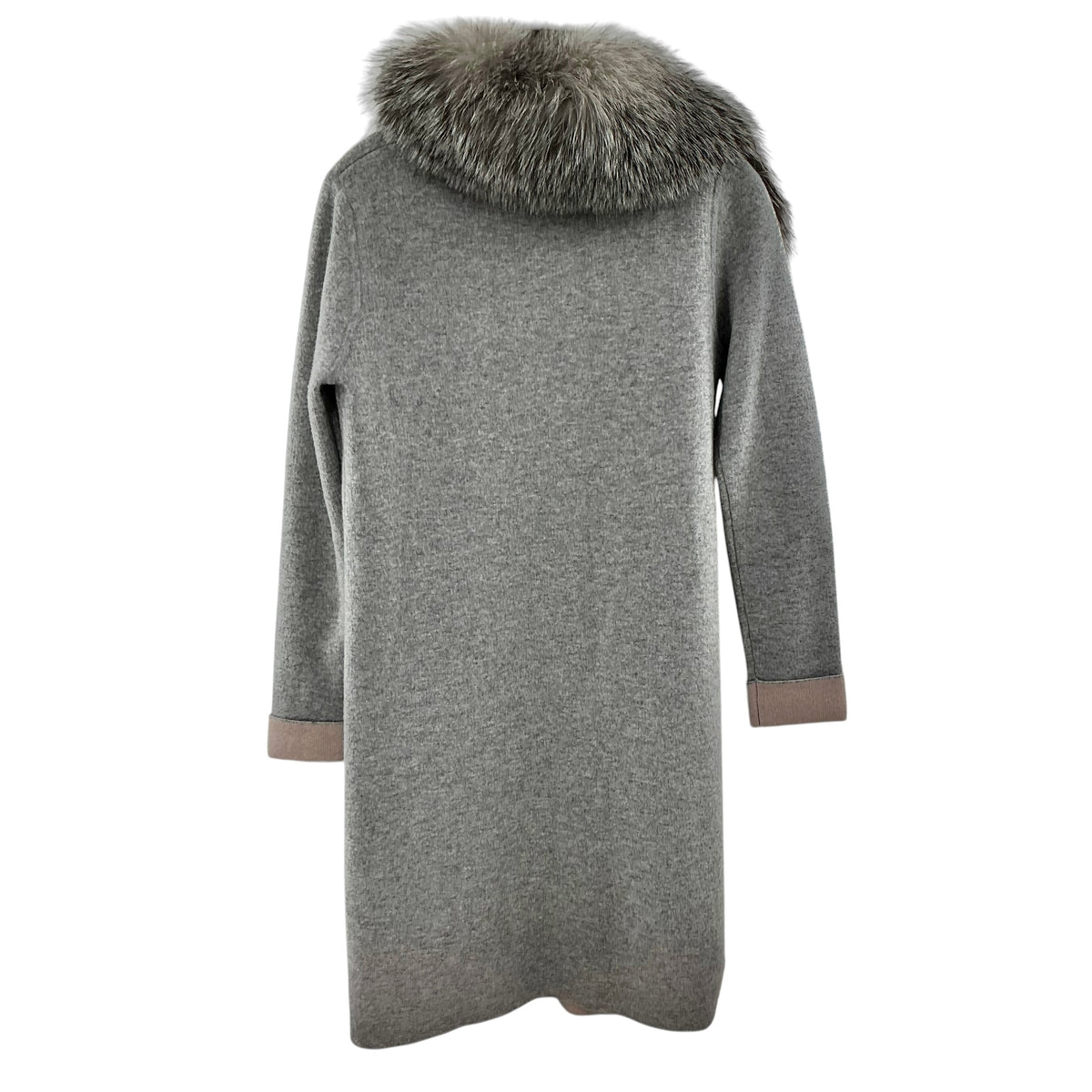 Sofia Cashmere Grey Reversible Wool Coat with Fox Fur Collar