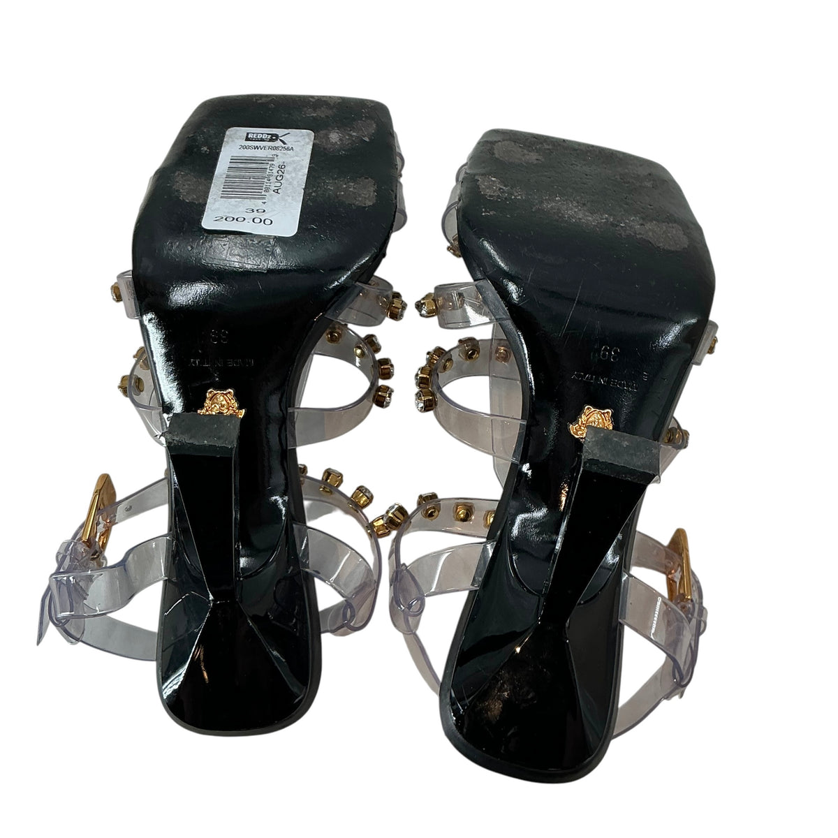 Versace Medusa Embellished Crystal Clear Onix Caged Sandals