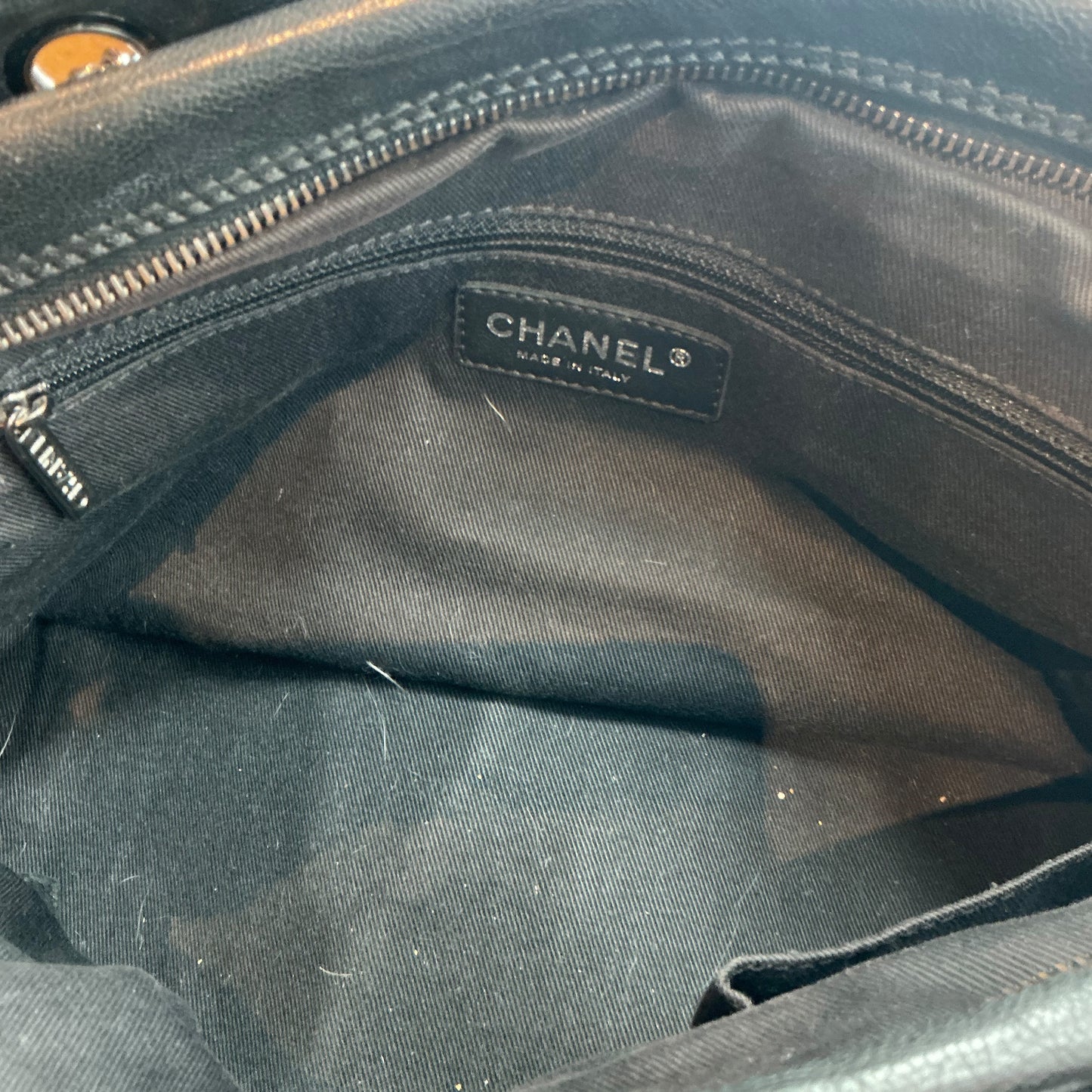 Chanel Vintage Black Diamond Stitch Leather Bowler Bag