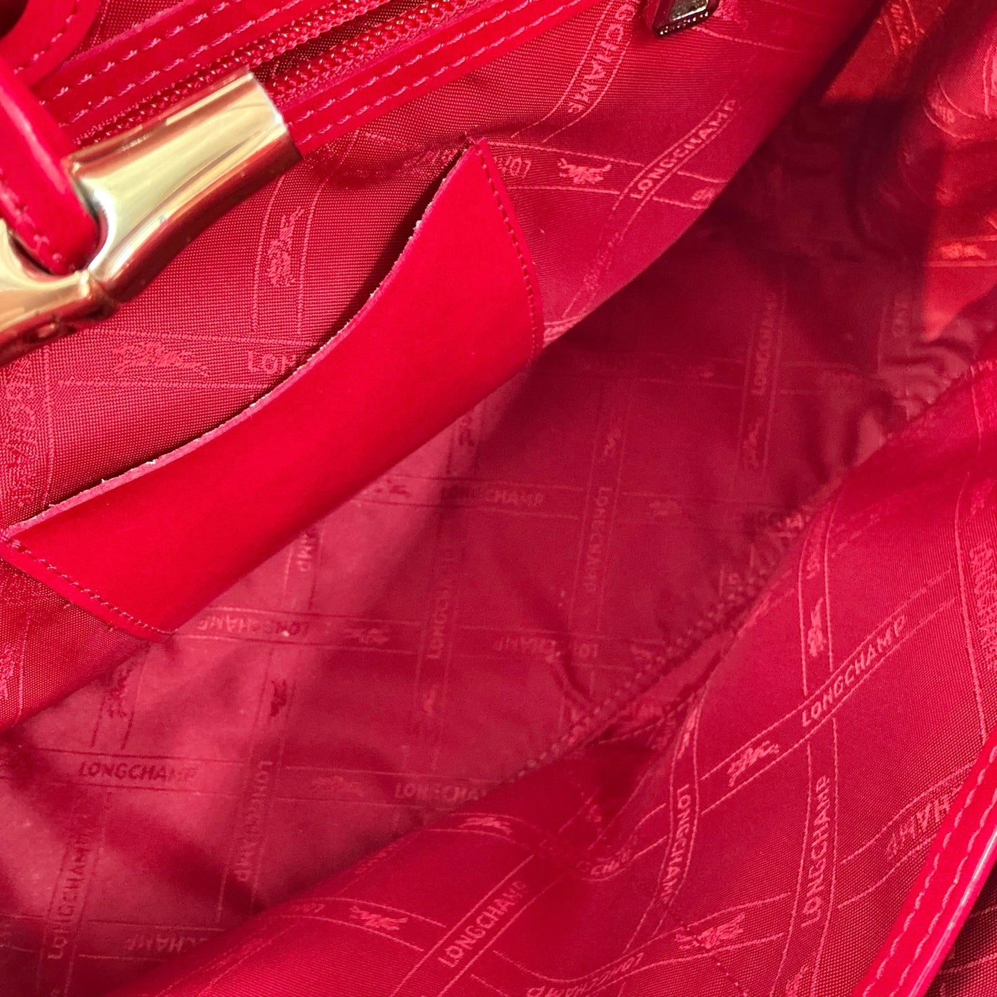 Longchamp Roseau Red Patent Leather Box Tote Bag