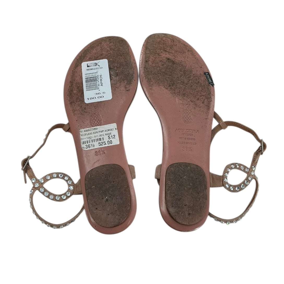 Aquazzura Tequila Crystal-Embellished Leather Flat Sandals