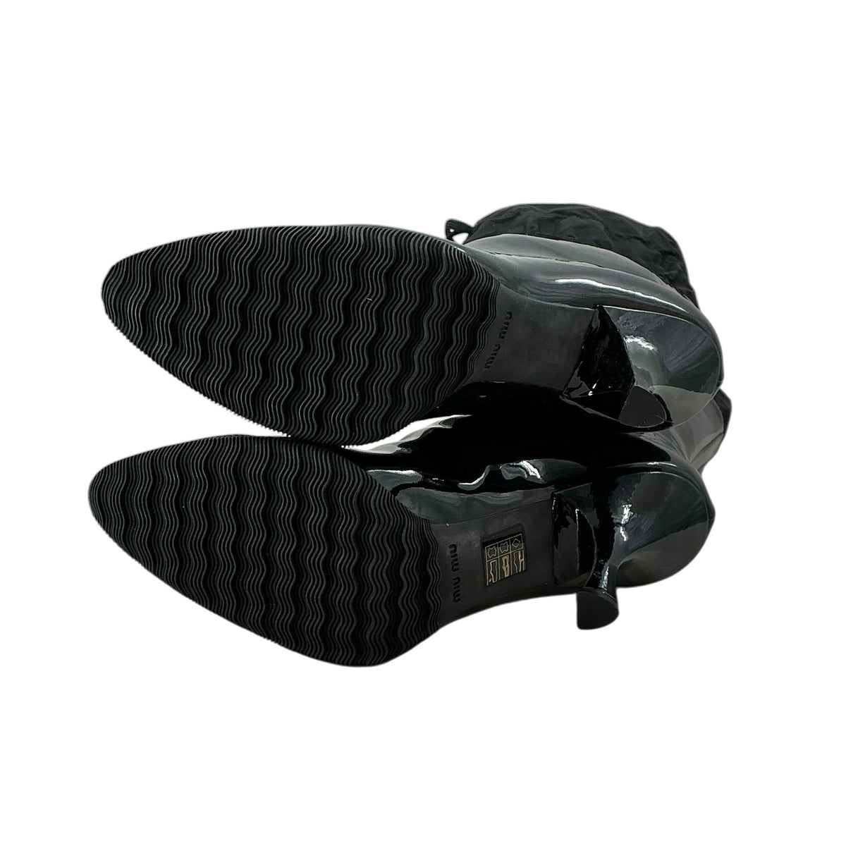 Miu Miu Black Patent Leather Heeled Rain Boots