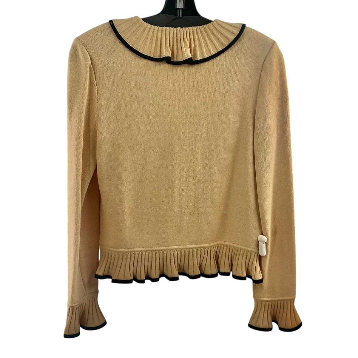 St. John Collection Beige Ruffled Button-Front Knit Sweater Jacket
