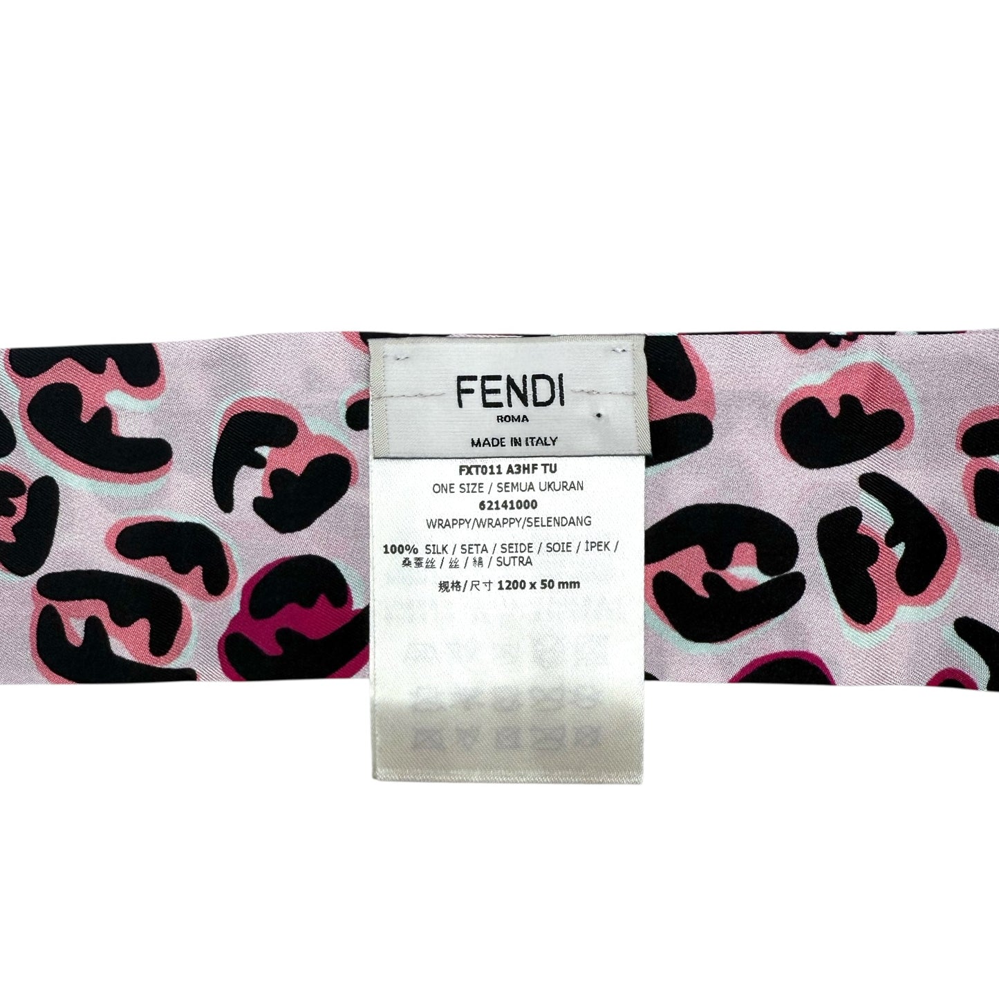 Fendi Pink Leopard Silk Twilly Scarf