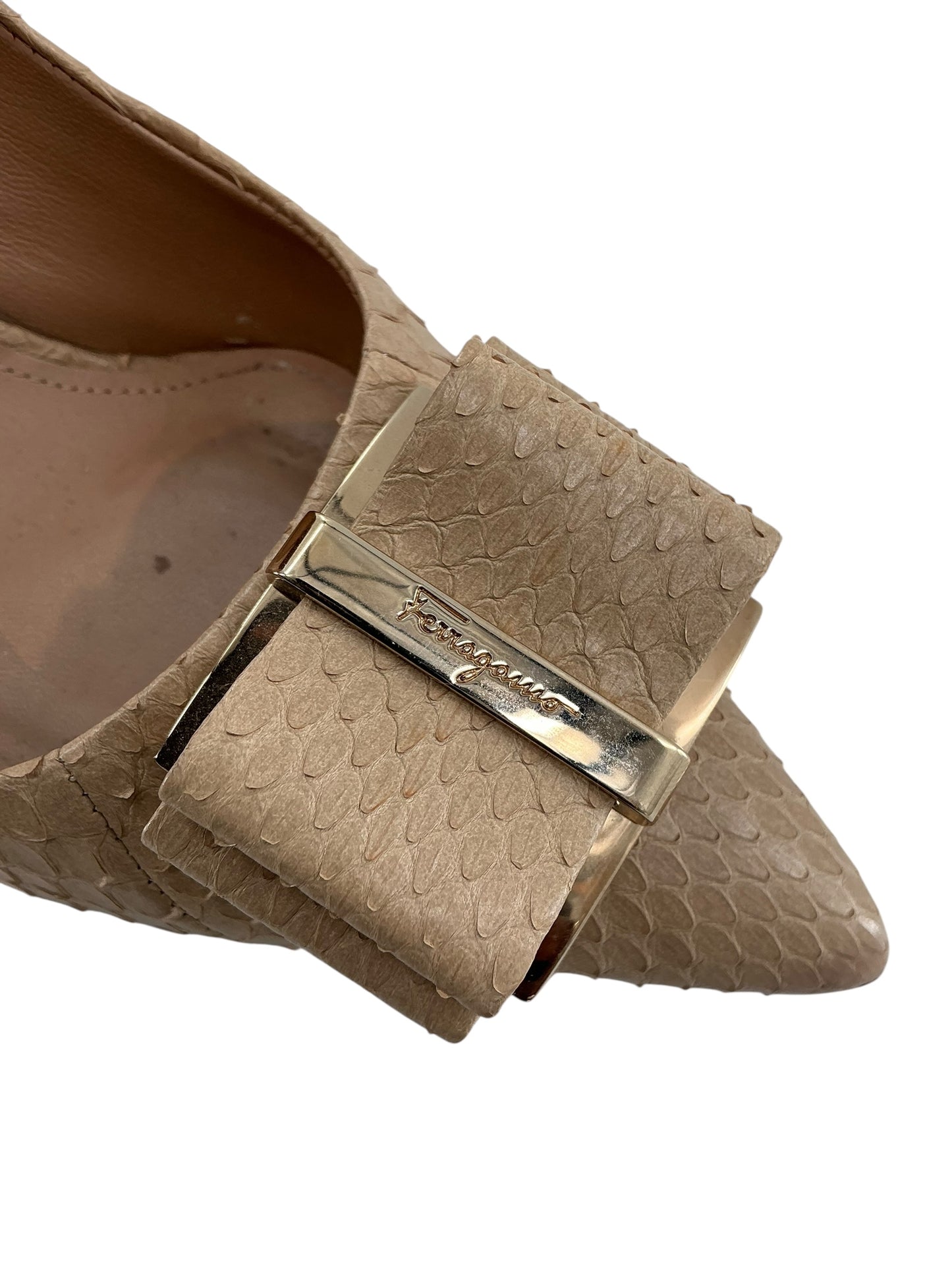 Ferragamo Snakeskin Bow Pumps