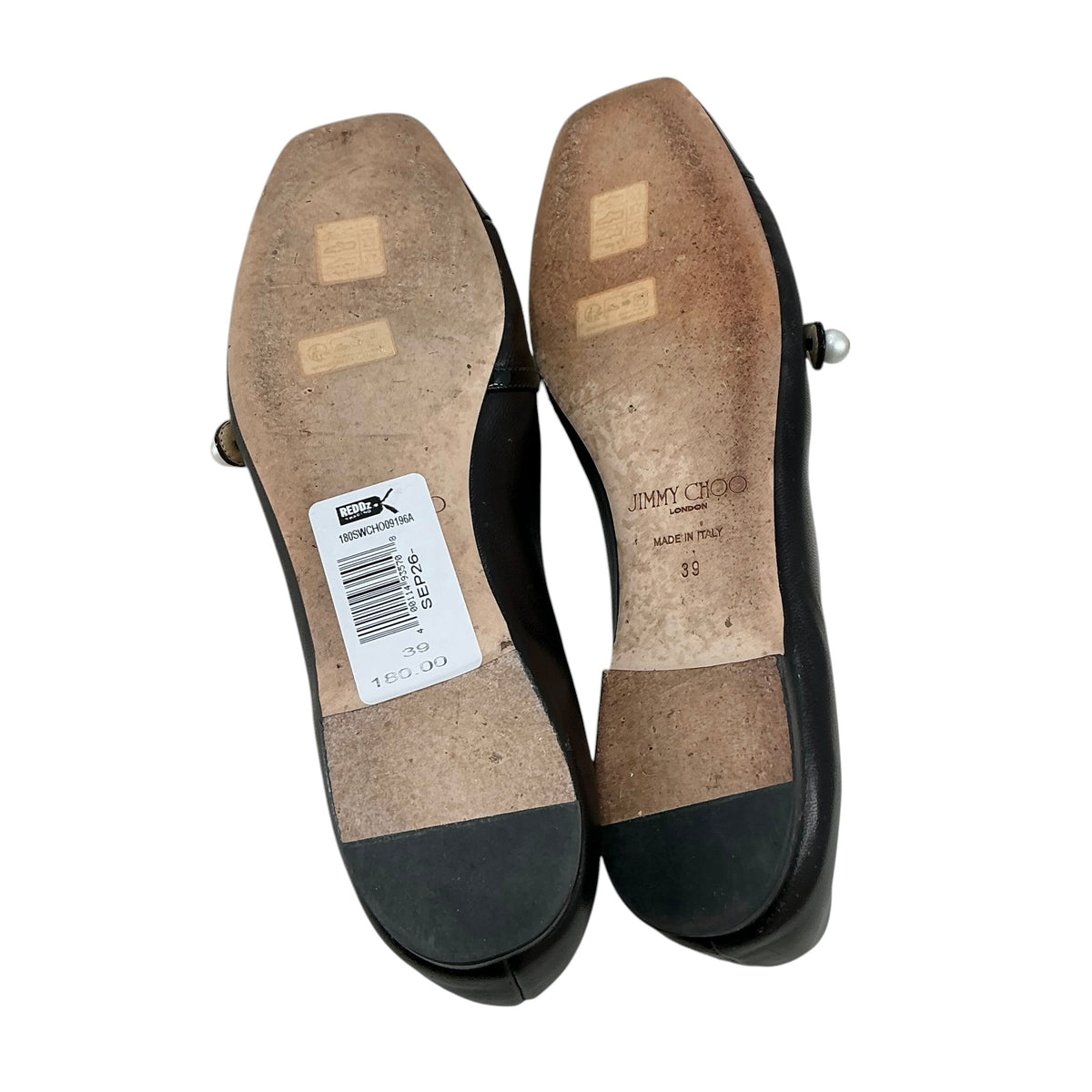 Jimmy Choo Elisa Black Leather & Patent Cap-Toe Mary Jane Ballet Flats