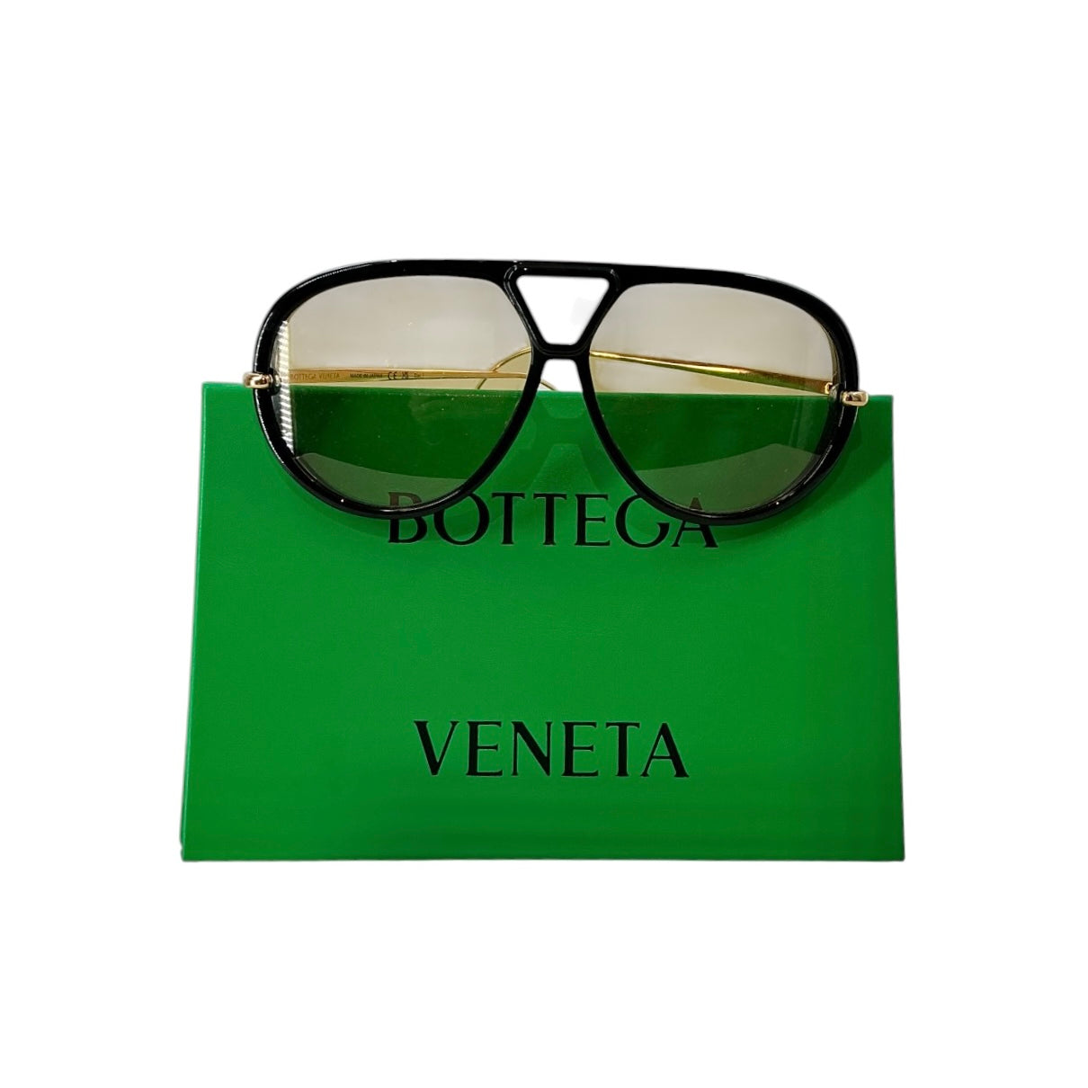Bottega Veneta Black & Gold Drop Aviator Sunglasses
