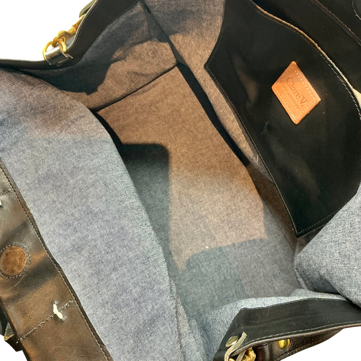 Clare V. Black Leather & Calf Hair Patchwork Simple Tote Bag
