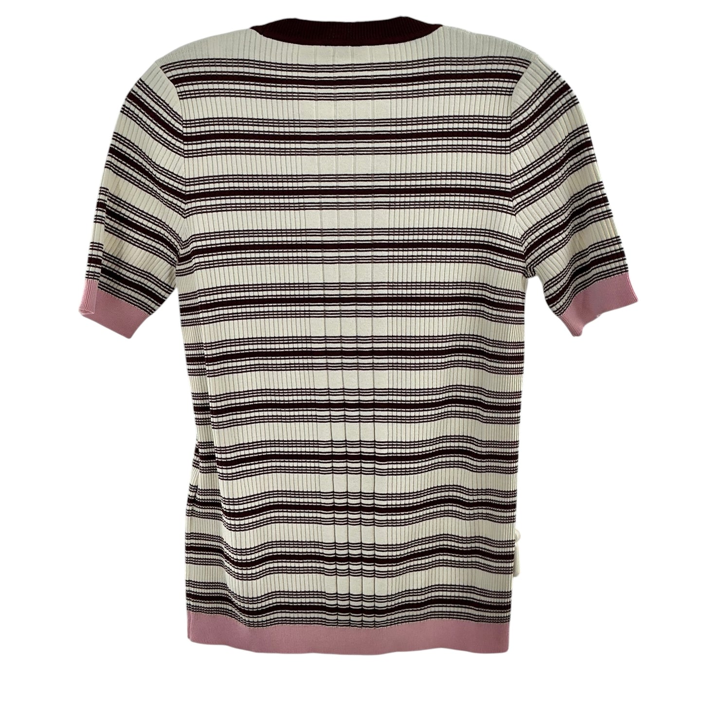 Moncler Women's Striped Ribbed-Knit Short-Sleeve Top – Burgundy/Pink/Cream