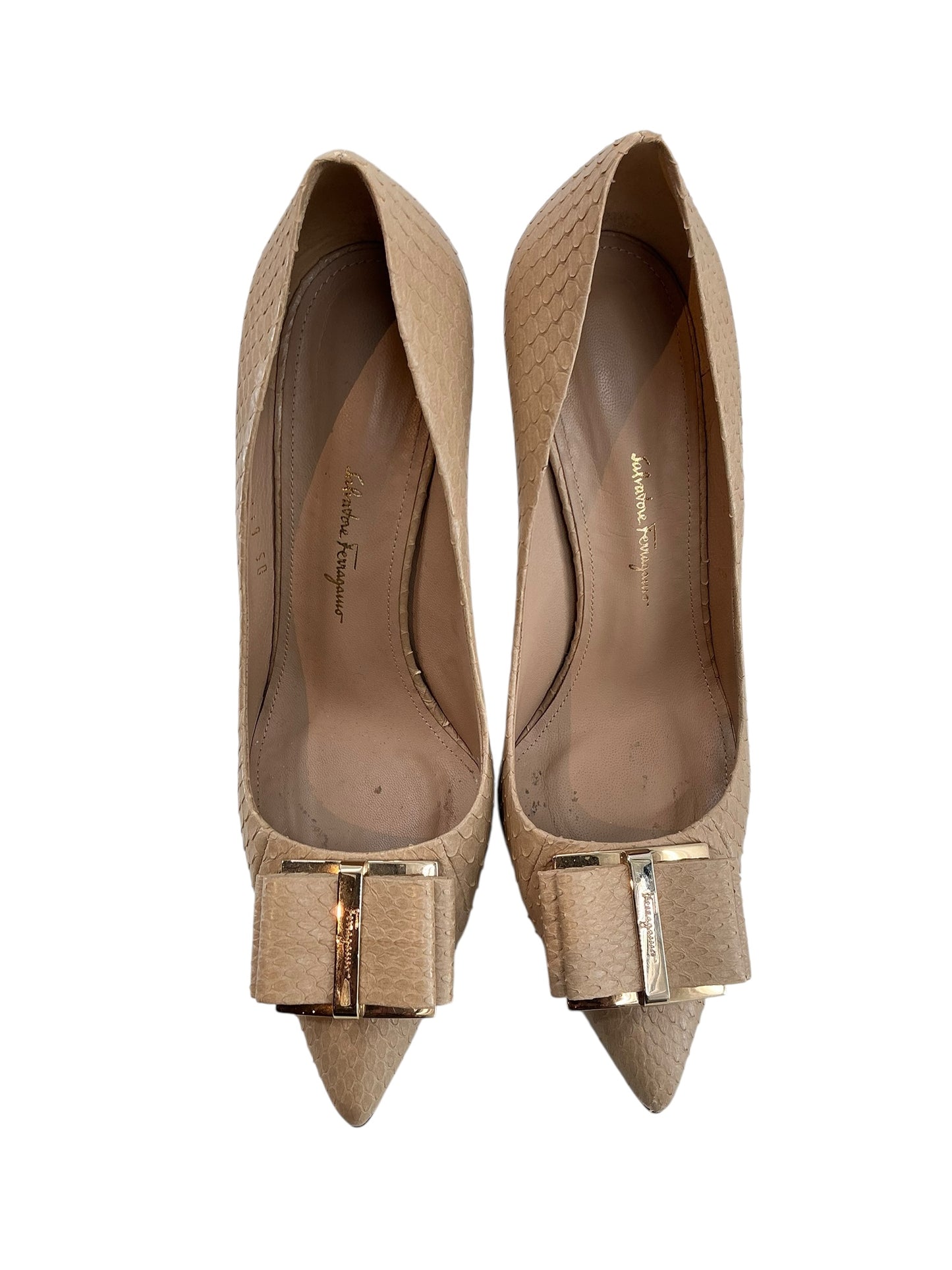 Ferragamo Snakeskin Bow Pumps
