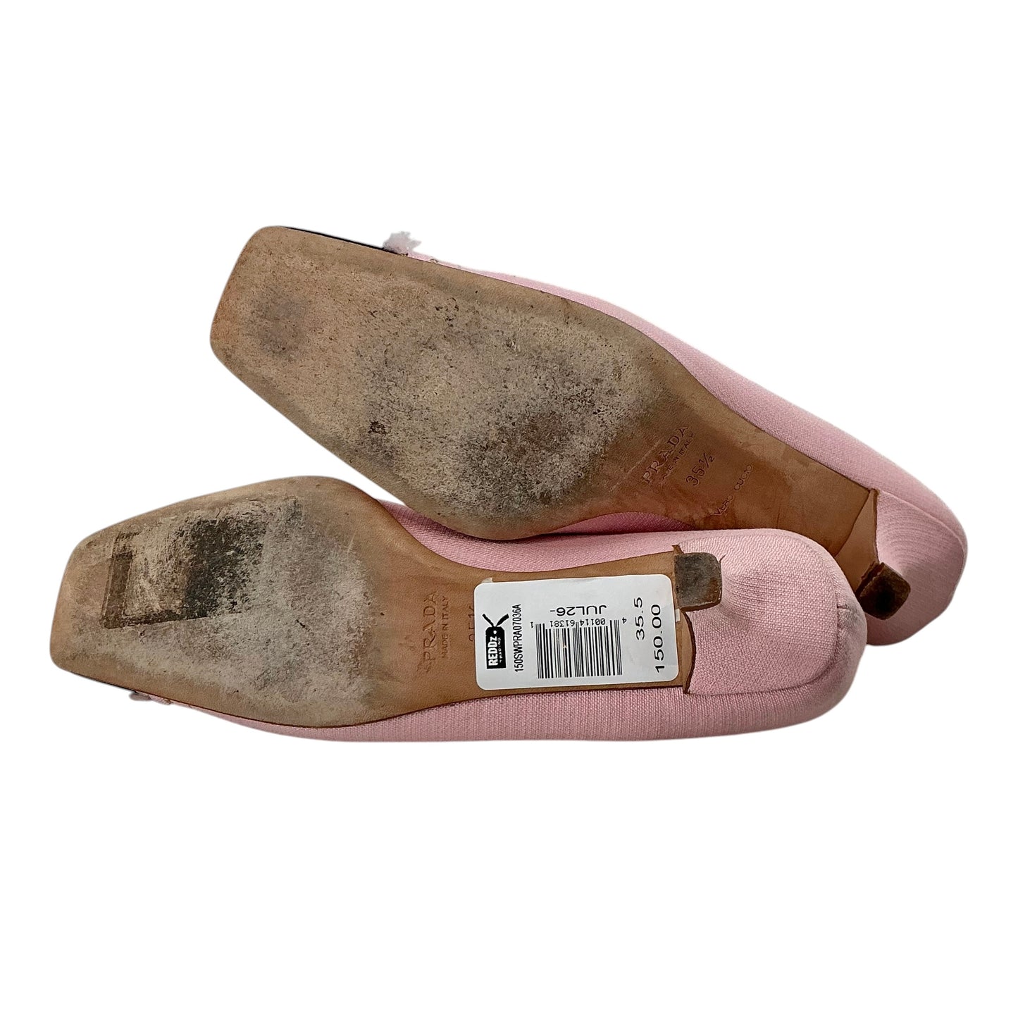 Prada Vintage Pink Canvas Fringed Cap-Toe Kitten Heels