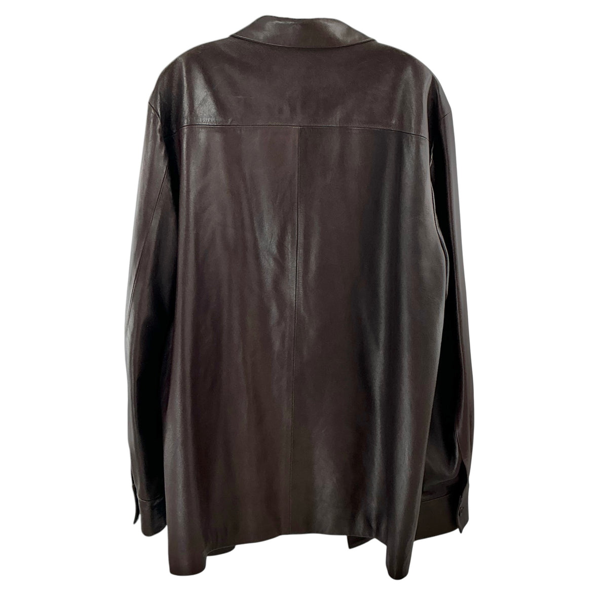 Theory Men's Pleated Leather Shirt Jacket - Dark Brown