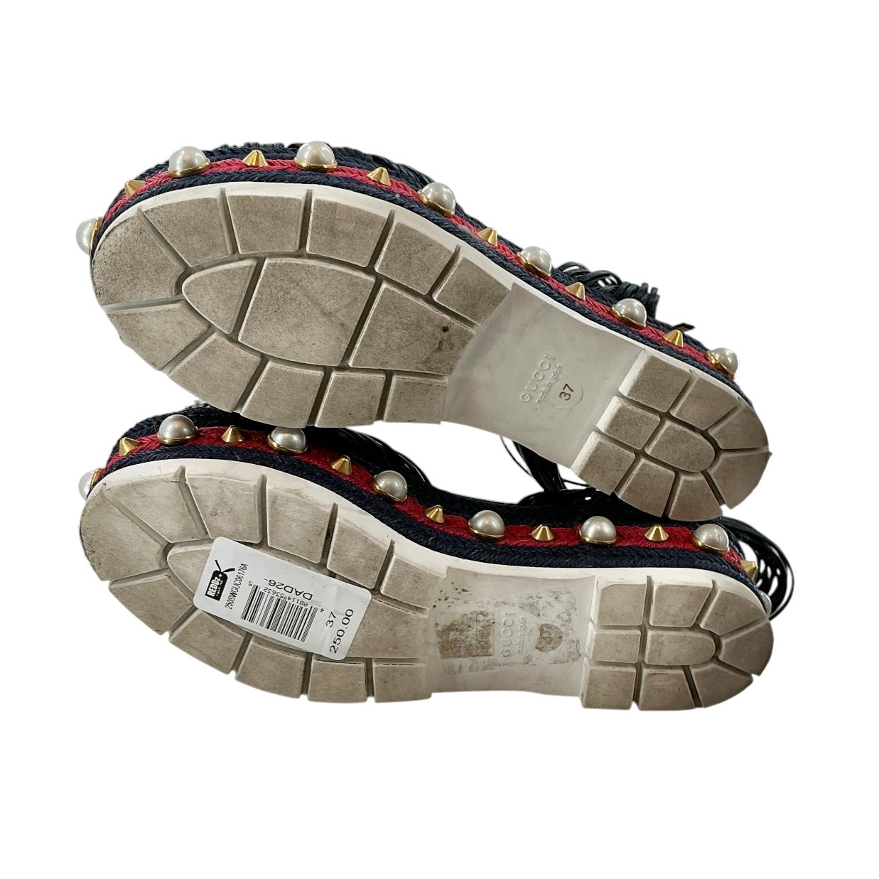 Gucci Barbette Navy Leather & Red Canvas Studded Platform Sandals
