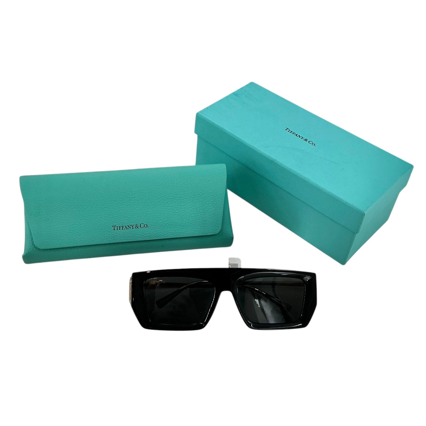 Tiffany & Co. Black Rectangular Sunglasses Gold T-Logo Accent