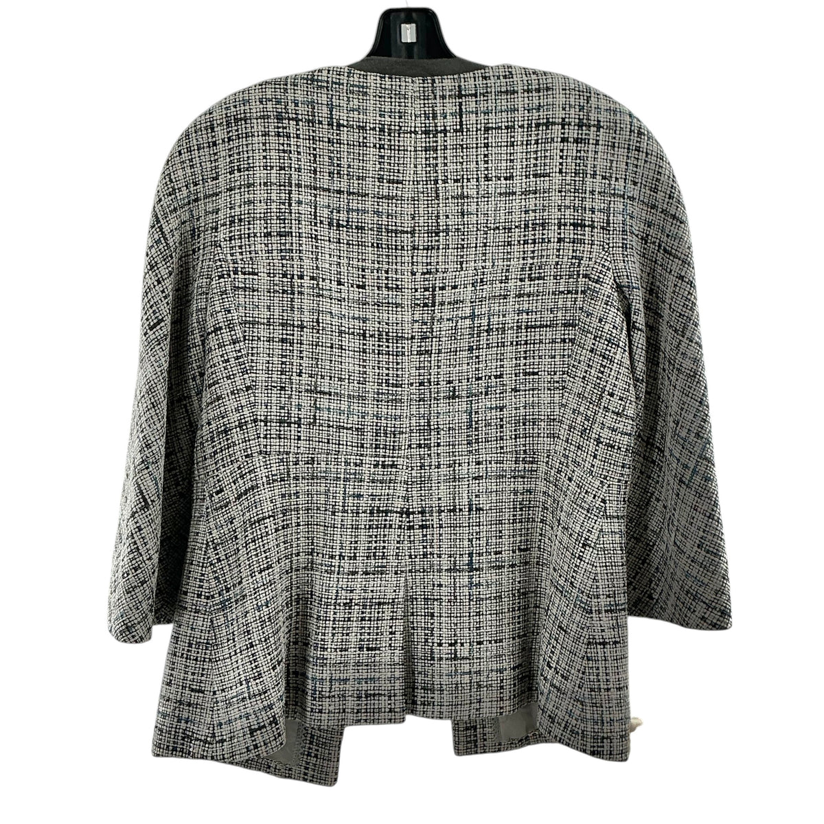 CHANEL Collarless Tweed Jacket Black White Gray Grid Pattern