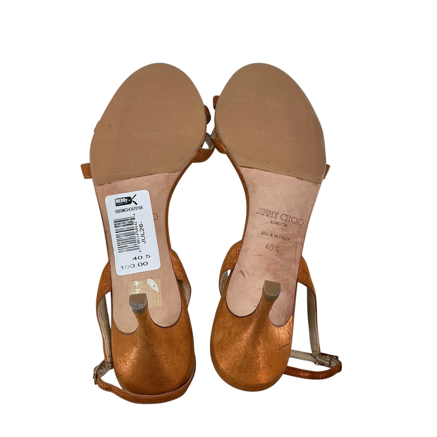 Jimmy Choo Bronze Jag Metallic Strappy Slingback Kitten Heels