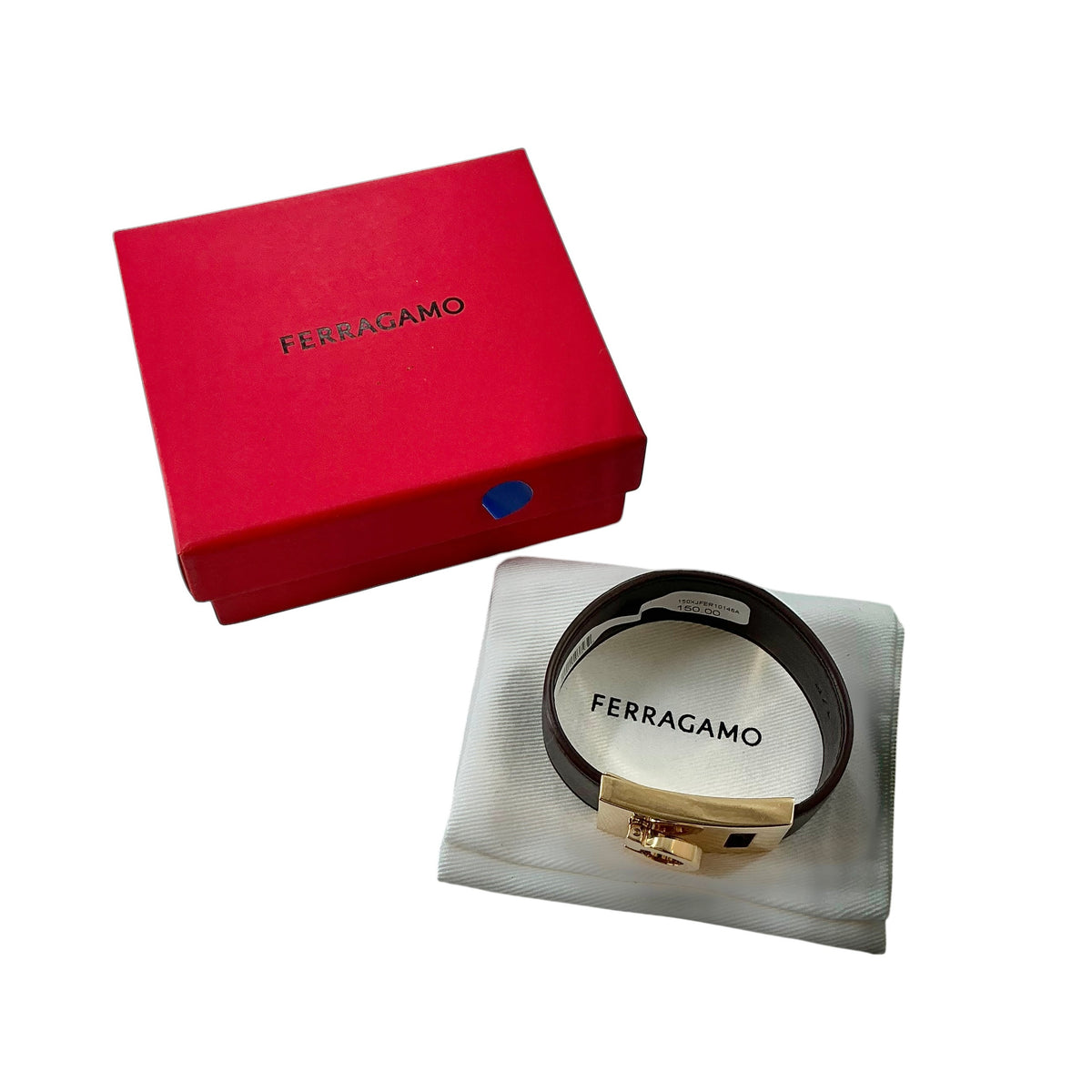 Ferragamo Gancini Wide Dark Burgundy Leather Buckle Cuff Bracelet