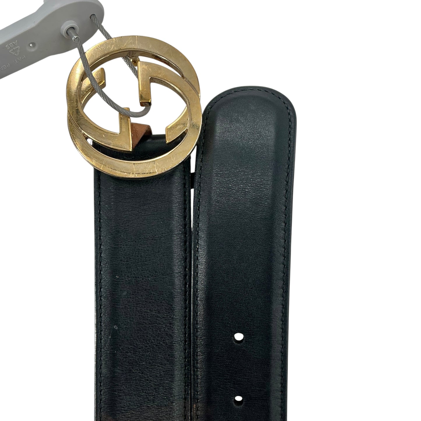 Gucci Black Leather Interlocking G Gold Buckle Belt