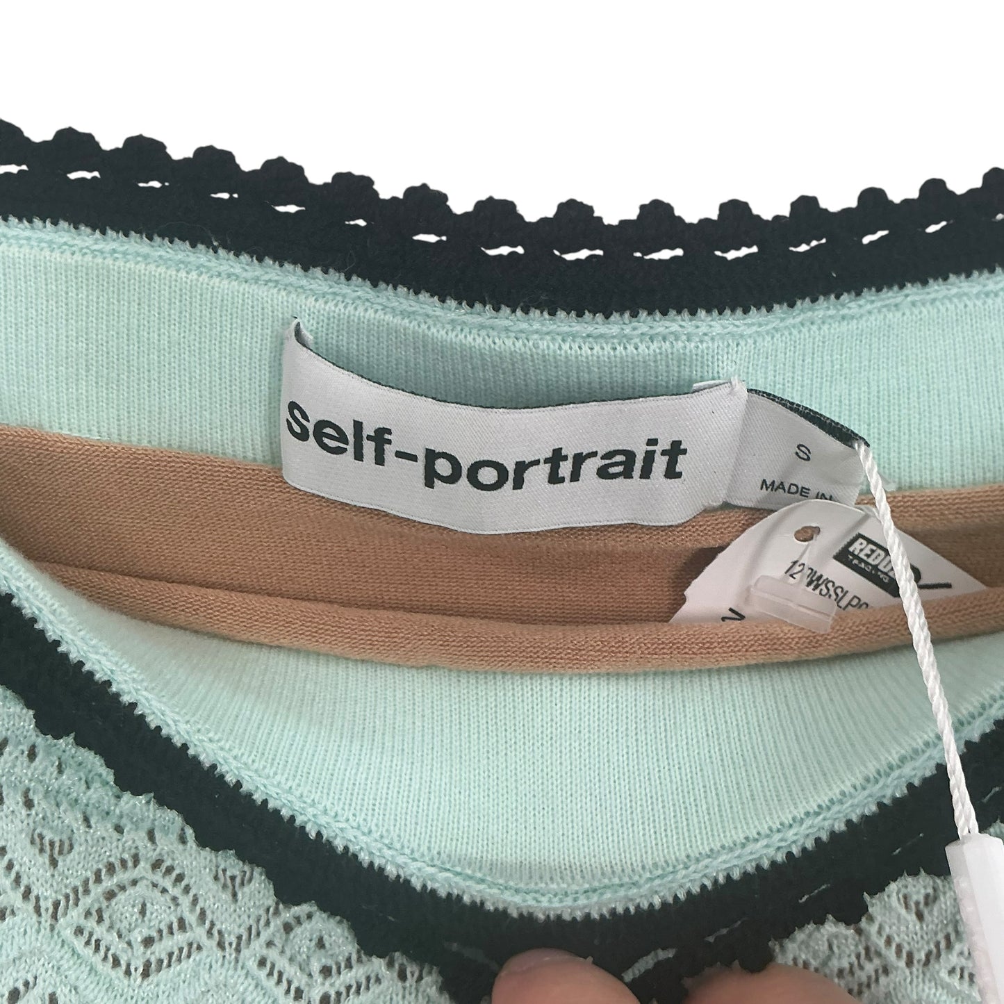 Self-Portrait Mint Pointelle Knit Mini Skirt