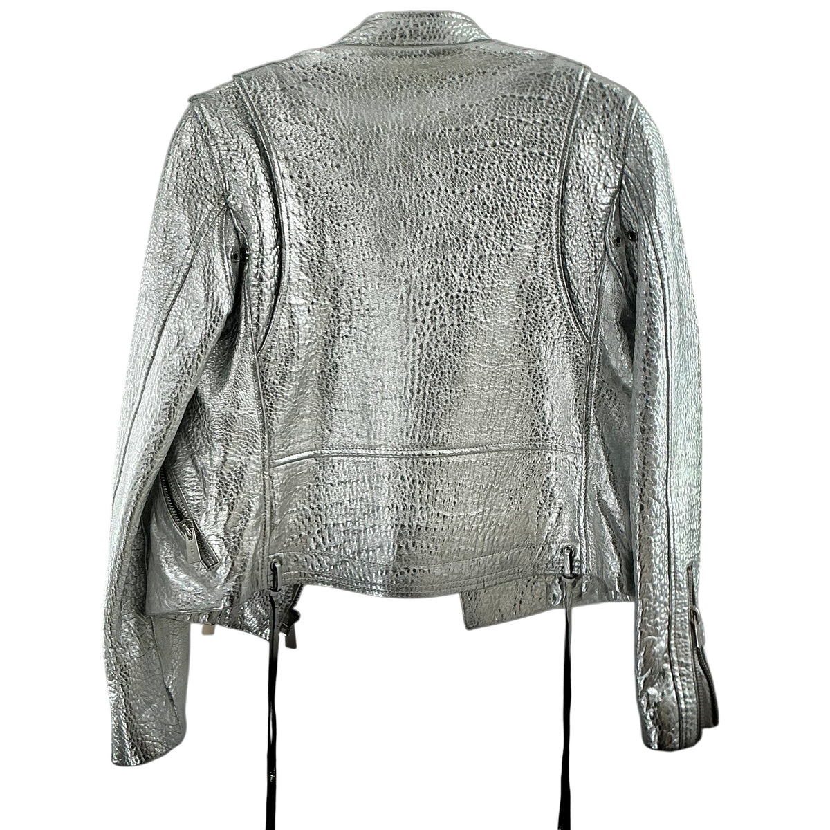 ANINE BING Metallic Silver Crinkled Leather Moto Jacket