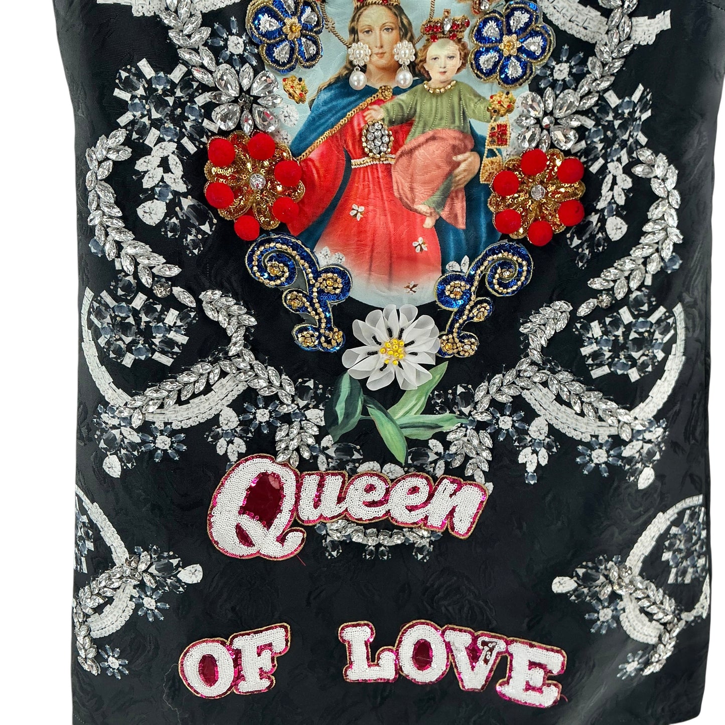 "Queen of Love" Madonna & Child Embellished Mini Dress