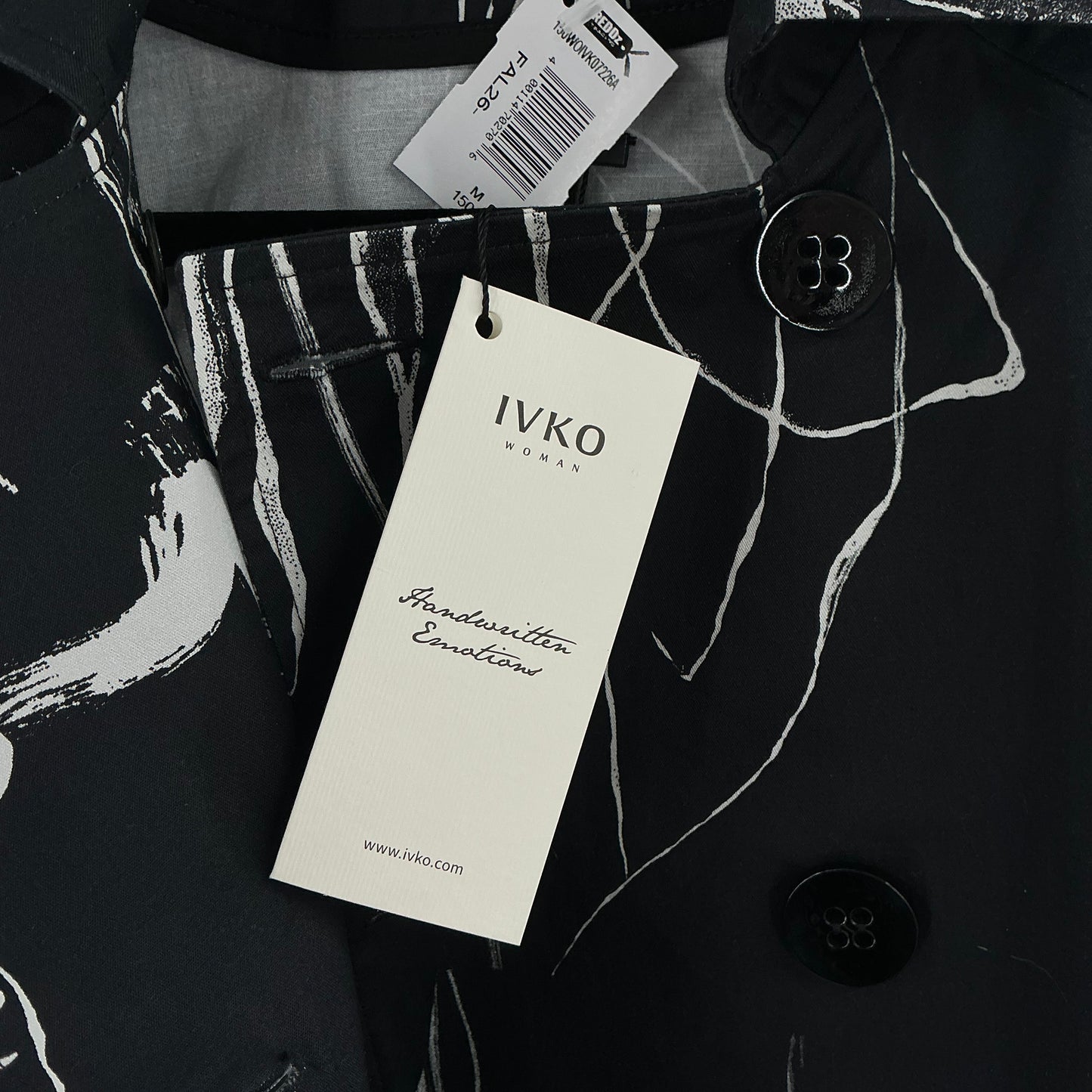 Ivko Abstract Graphic Letter Print Double Breasted Trench Coat Black