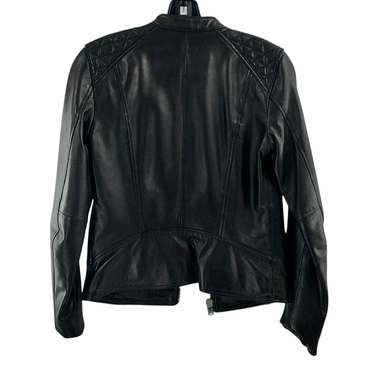 Marc New York Black Leather Quilted Shoulder Cafe Racer Jacket