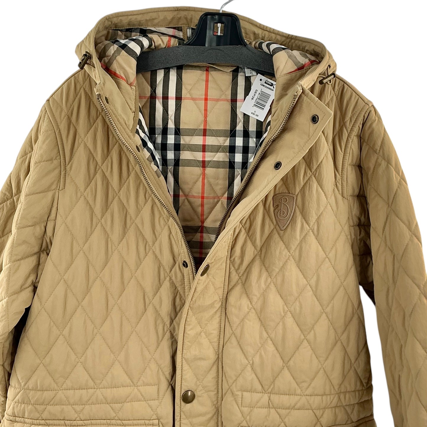 Burberry Flax Beige Diamond-Quilted Long Hooded Parka Coat
