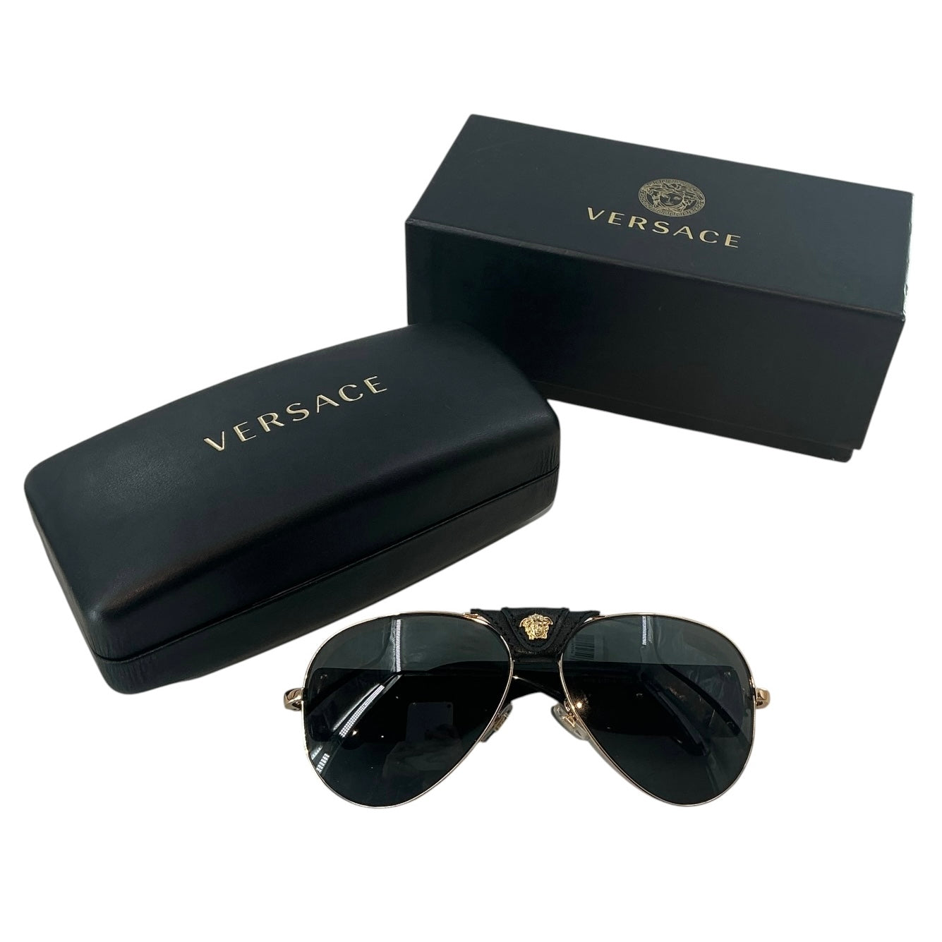 Versace VE2150Q Gold & Black Aviator Sunglasses w/ Case and Box