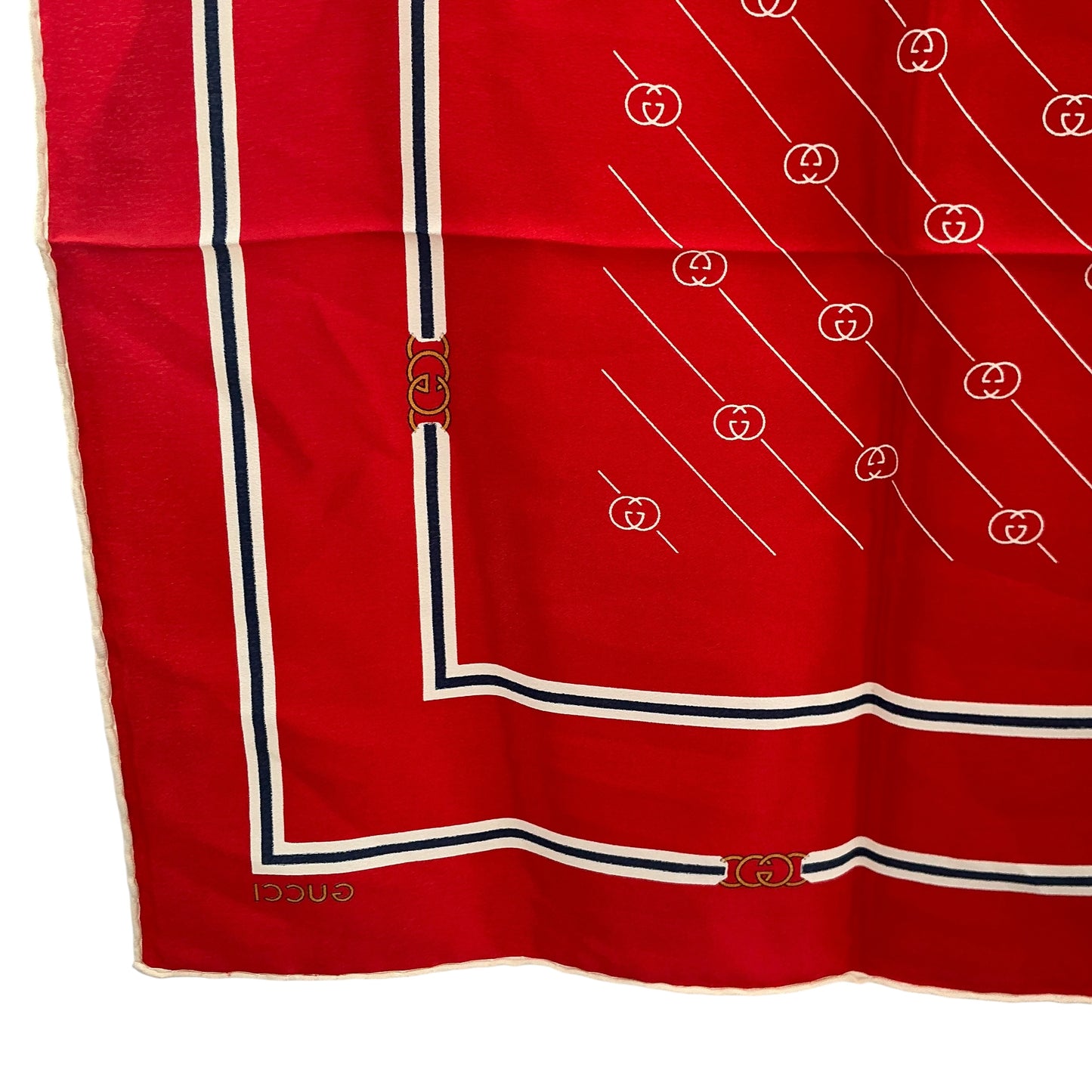 Vintage Gucci Red Interlocking GG Monogram Silk Square Scarf