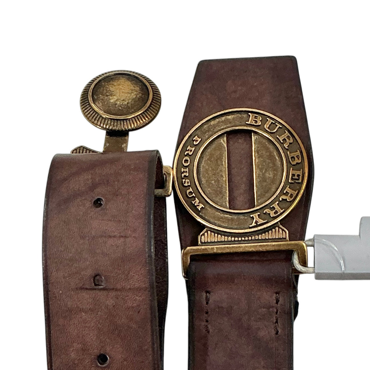 Burberry Prorsum Vintage Brown Leather Round Plaque Statement Belt