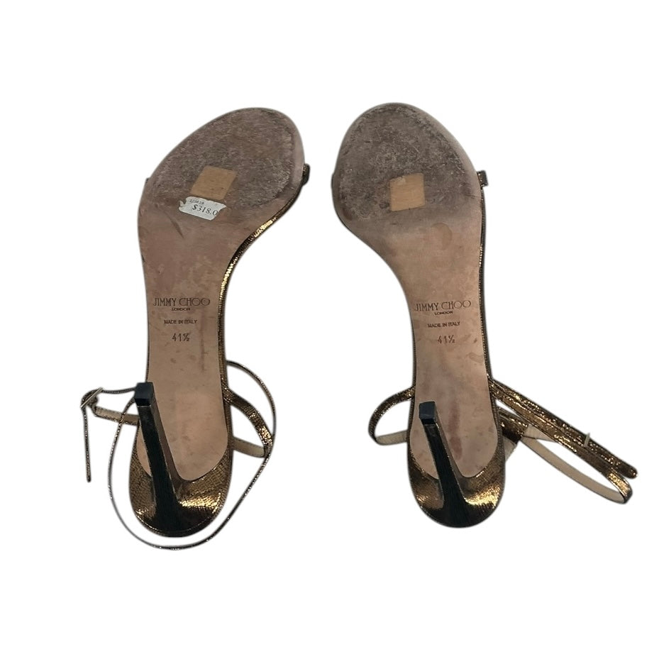 Jimmy Choo Minny 85 Anthracite Metallic Lizard-Print Leather Sandals