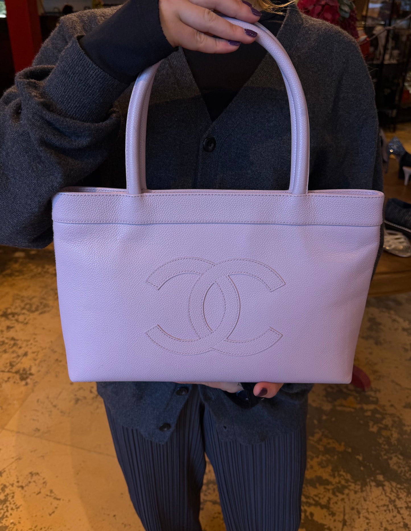 CHANEL Timeless CC Soft Lavender/ pink Caviar Leather Shoulder Shopping Tote Bag