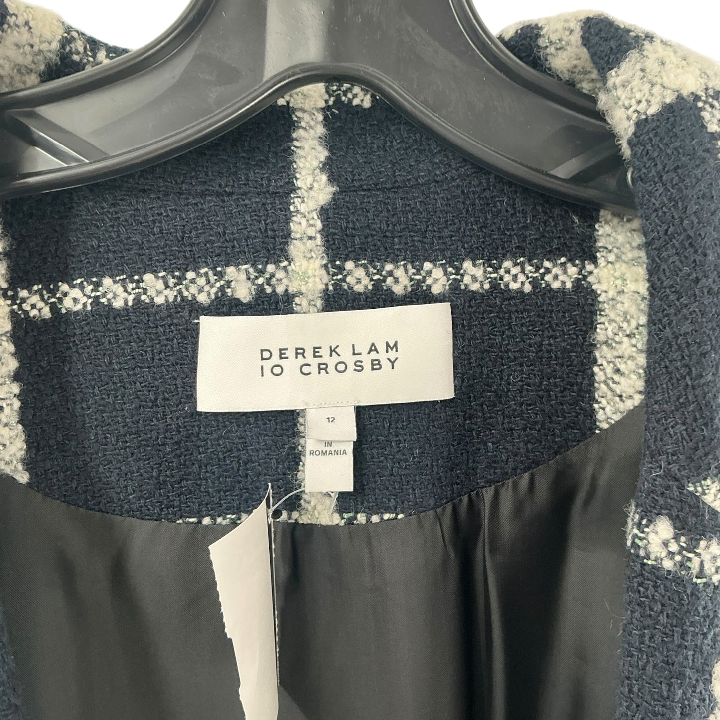 Derek Lam 10 Crosby Navy Blue & White Plaid Tweed Blazer