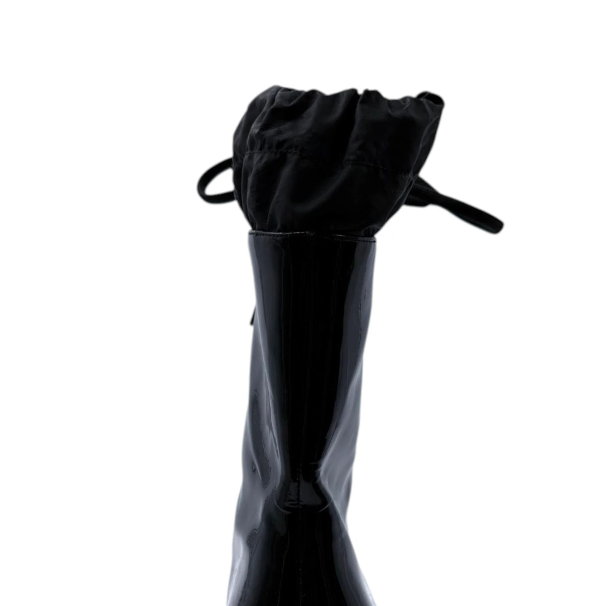 Miu Miu Black Patent Leather Drawstring Heeled Boots