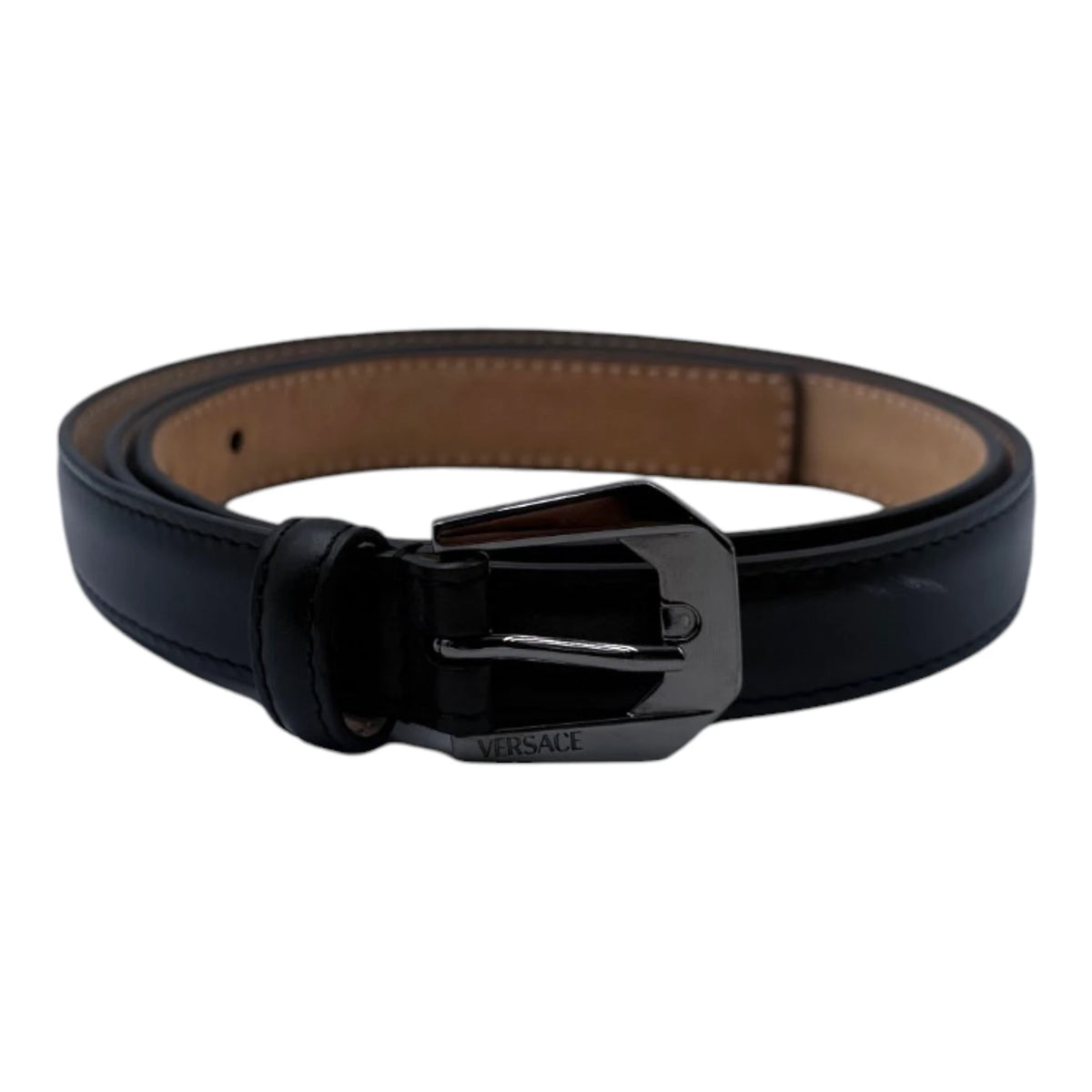 Versace Angular Buckle Thin Leather Belt