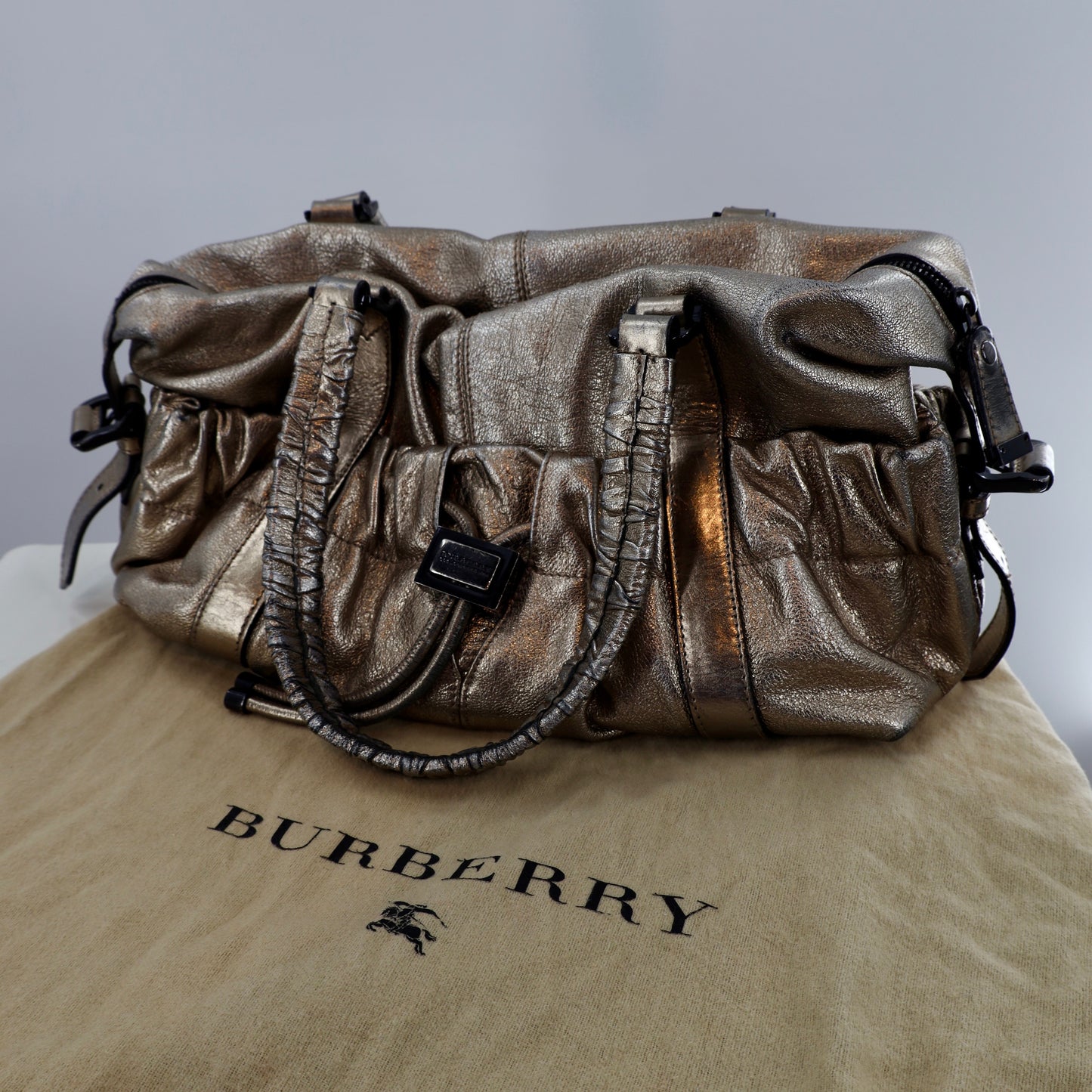 Burberry Metallic Gold Leather Curzon Shoulder Bag