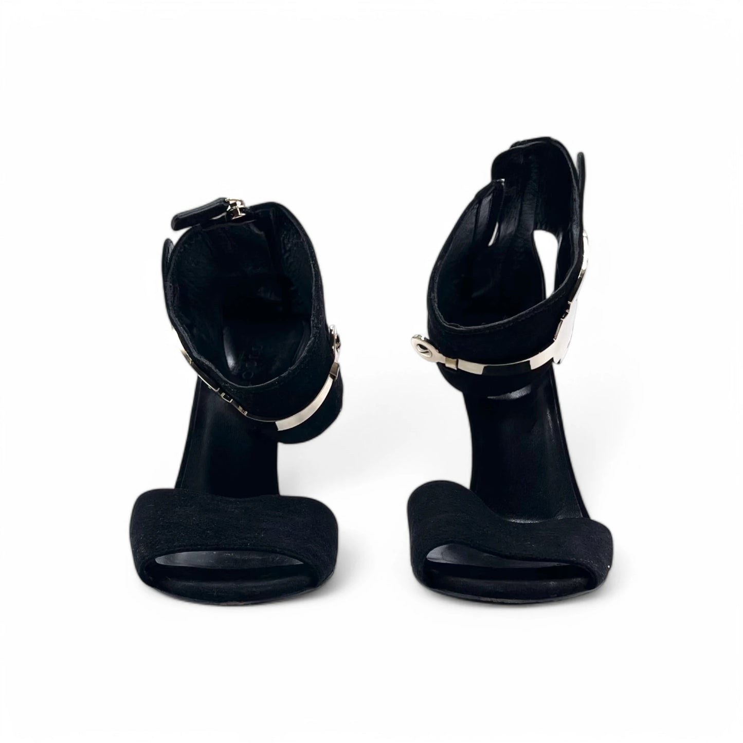 Gucci Rooney Gold-Bit Suede Heels