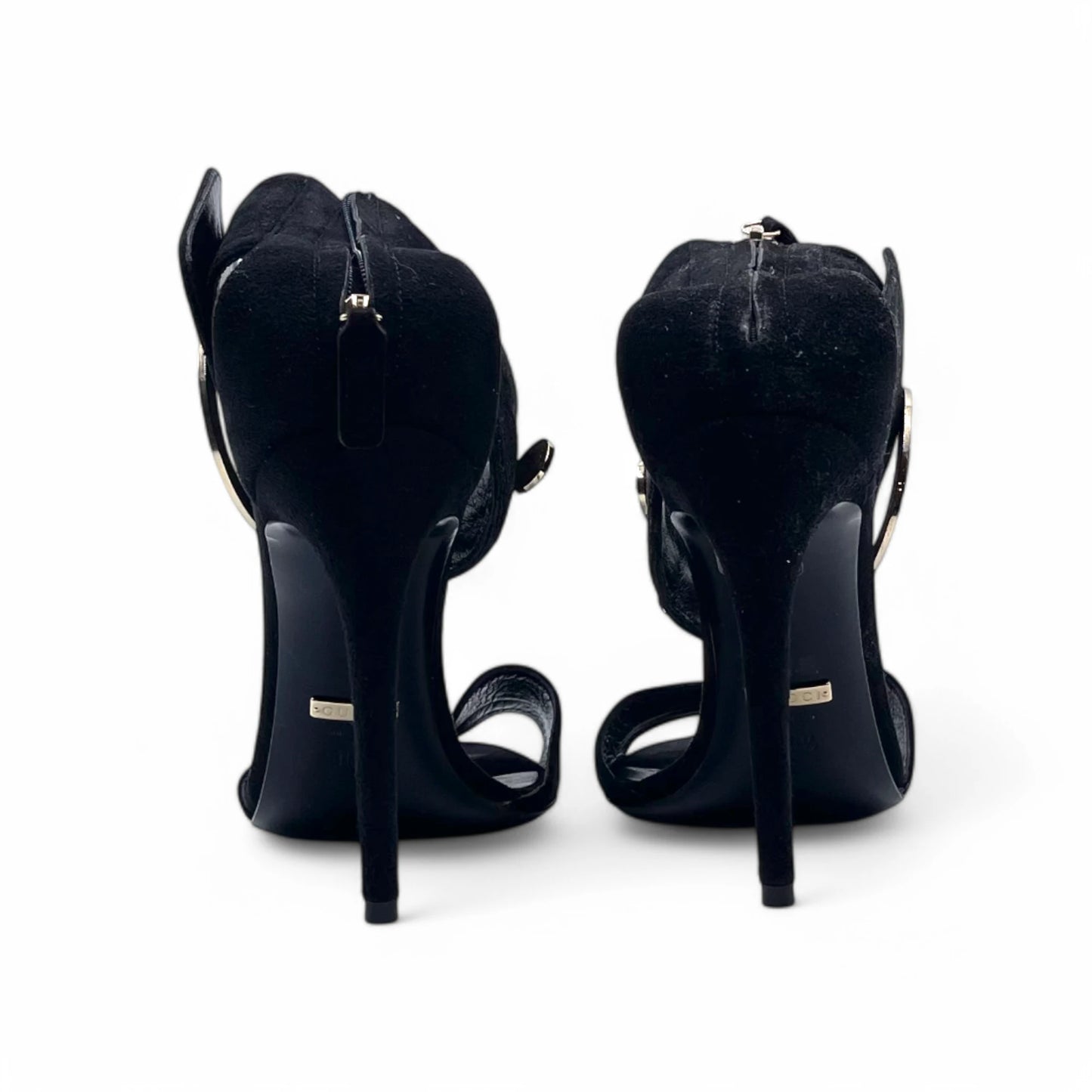 Gucci Rooney Gold-Bit Suede Heels