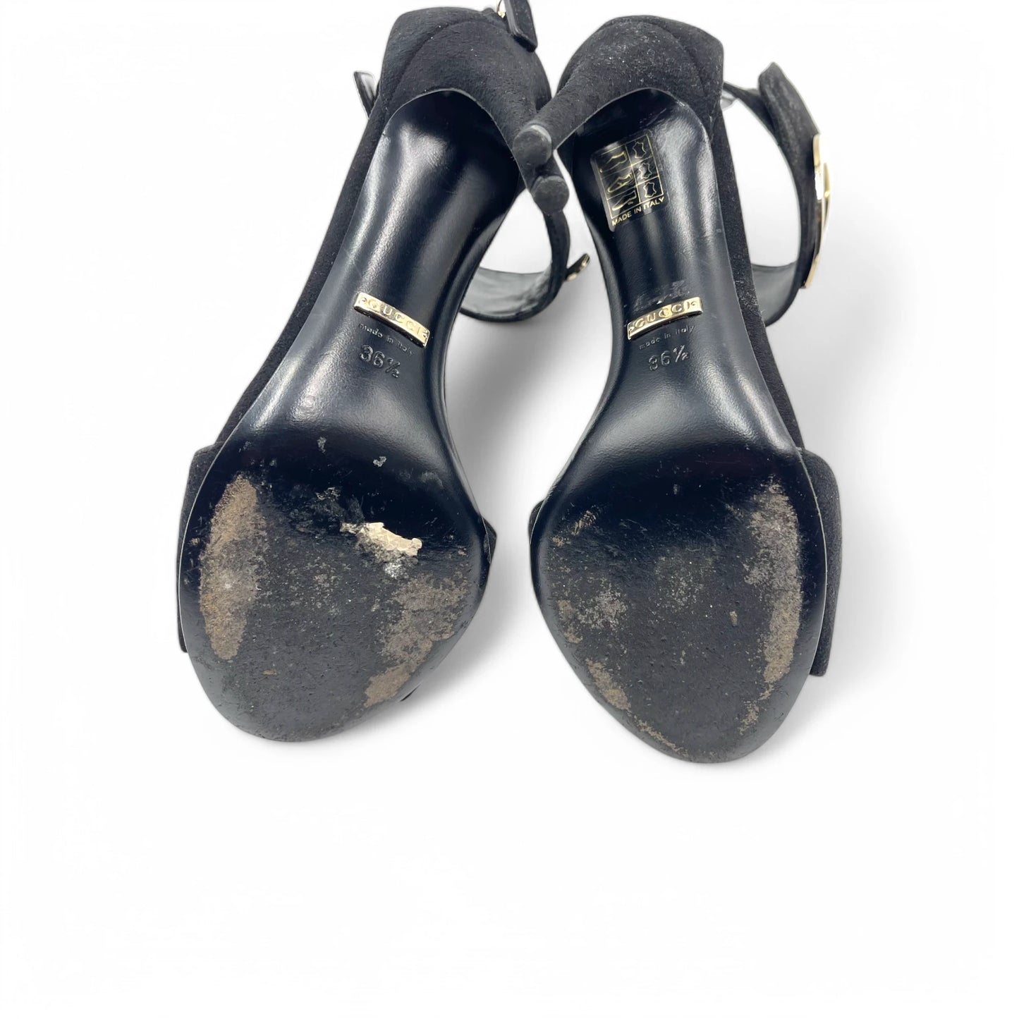 Gucci Rooney Gold-Bit Suede Heels