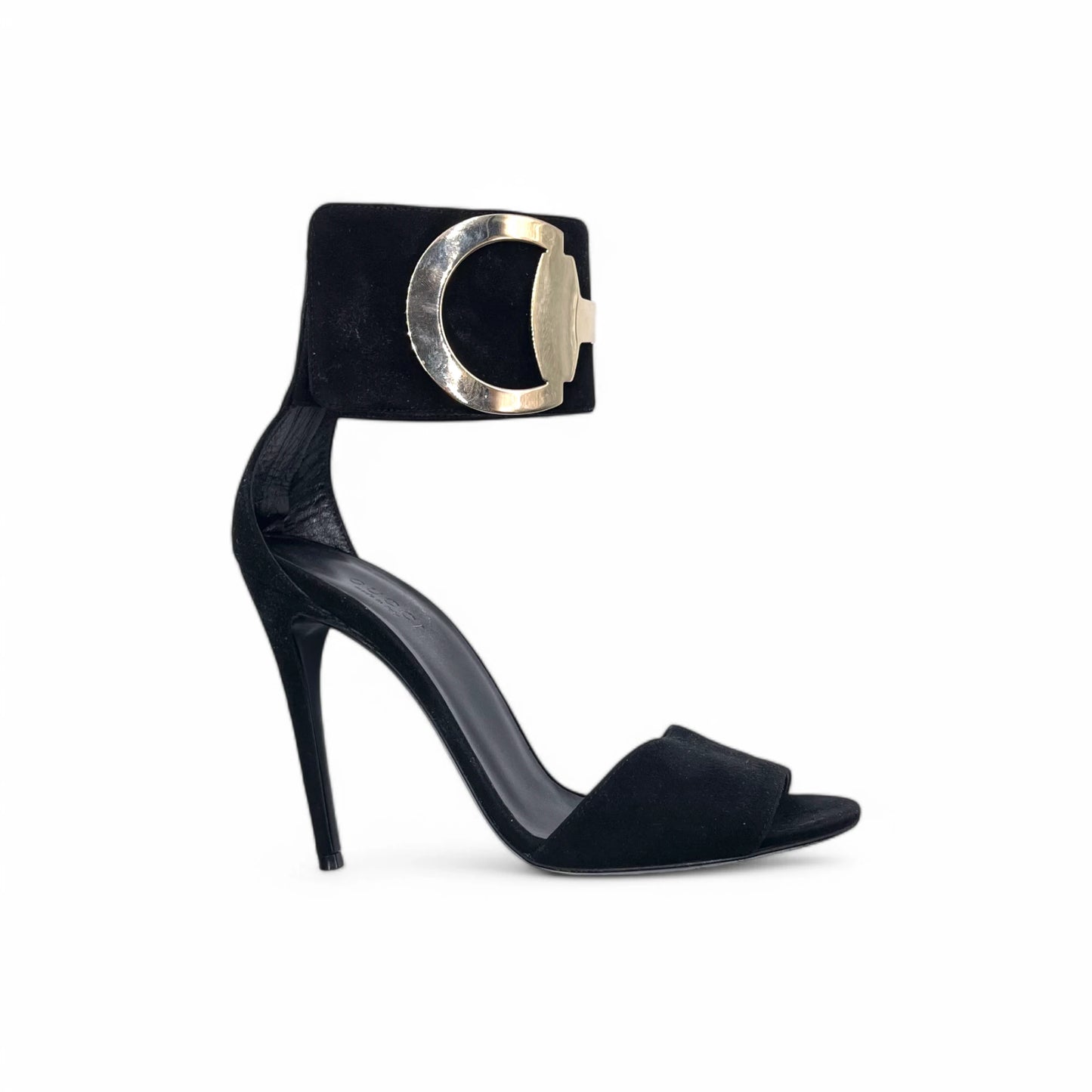 Gucci Rooney Gold-Bit Suede Heels