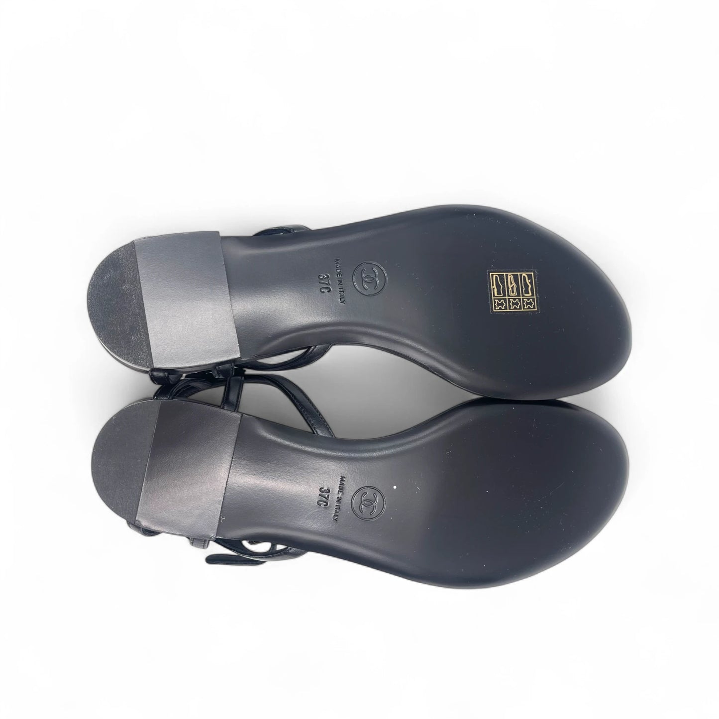 Chanel Quilted Black Pearl T-Strap Sandals