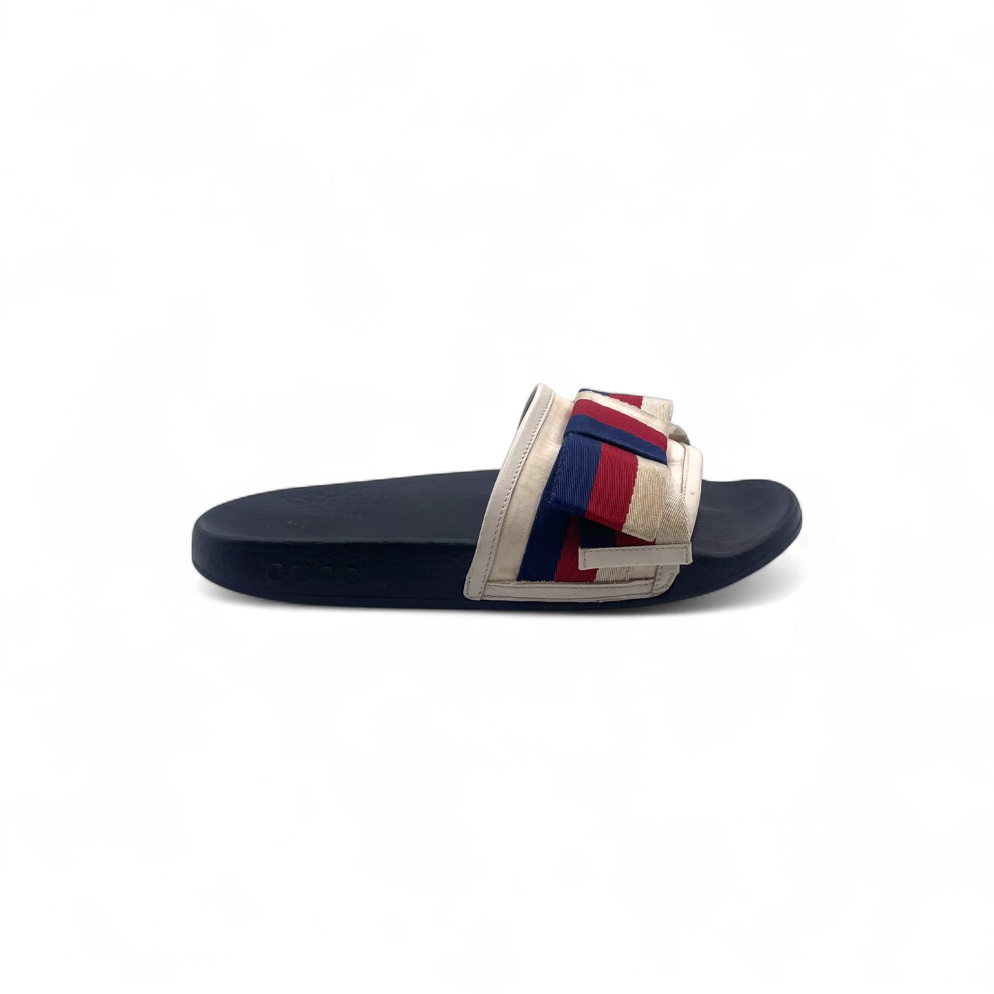 Gucci Web Sylvie Bow Satin Women's Slides