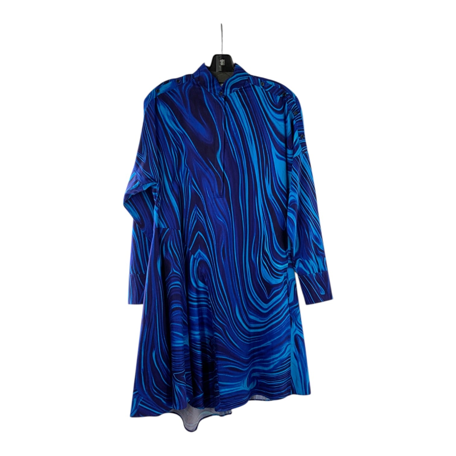 akris punto blue dress Akris Punto Blue Shirt Dress Pleated Collar Minimalist Luxury Tunic Dress