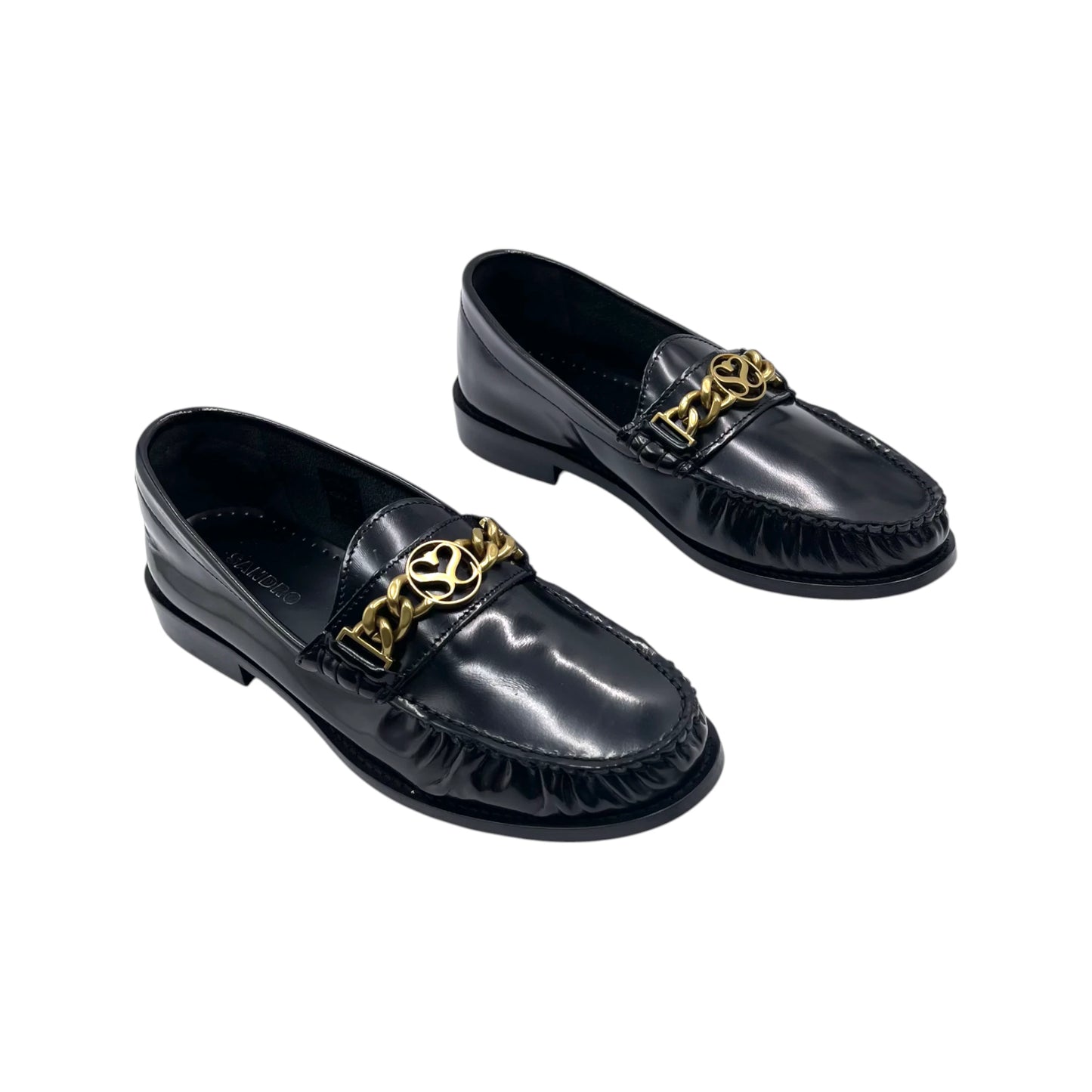 Sandro Black Leather Chain Wom Loafers